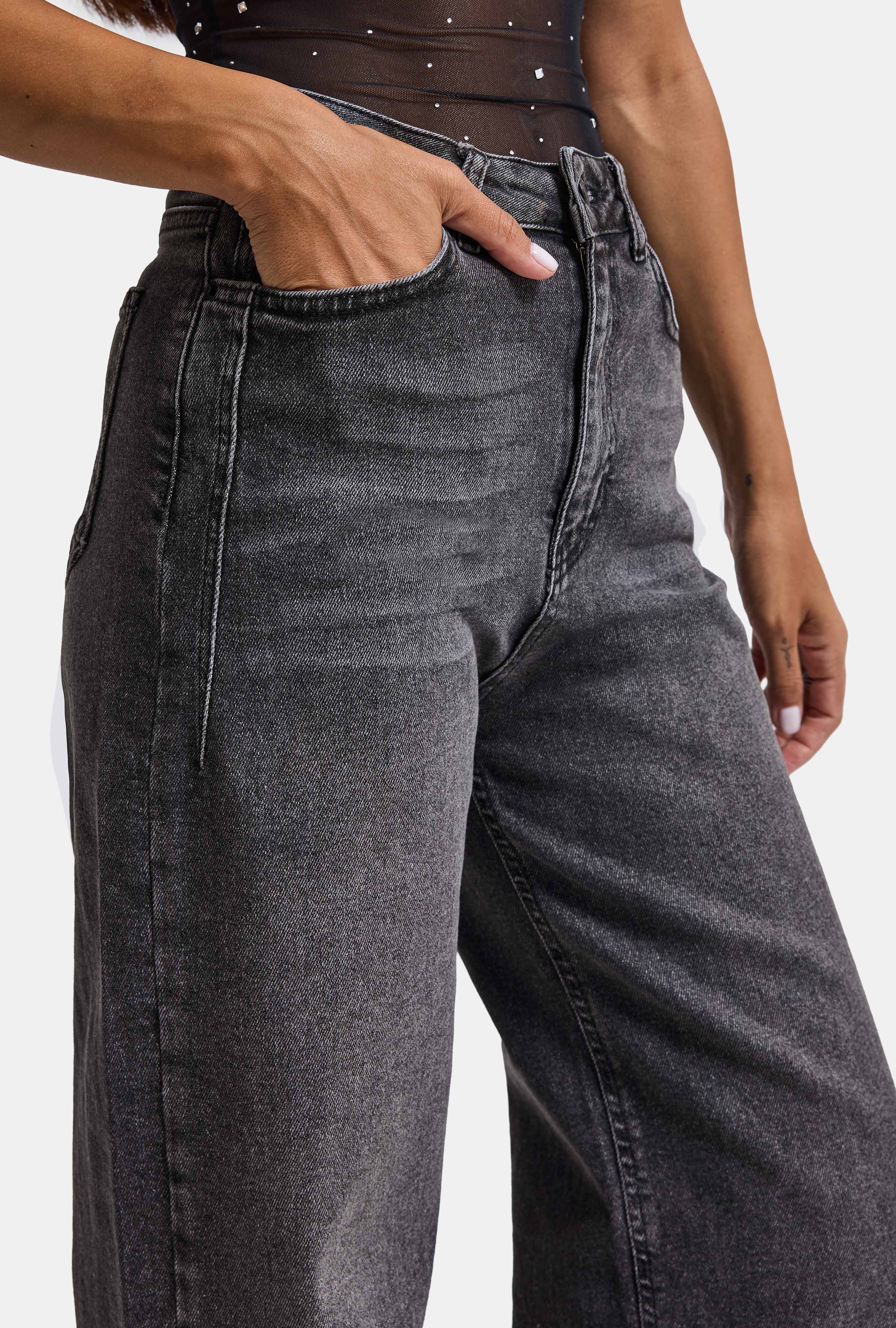 Kadın Füme 4w6-14 Wide Leg Fit Esnek Kumaş Denim Jean