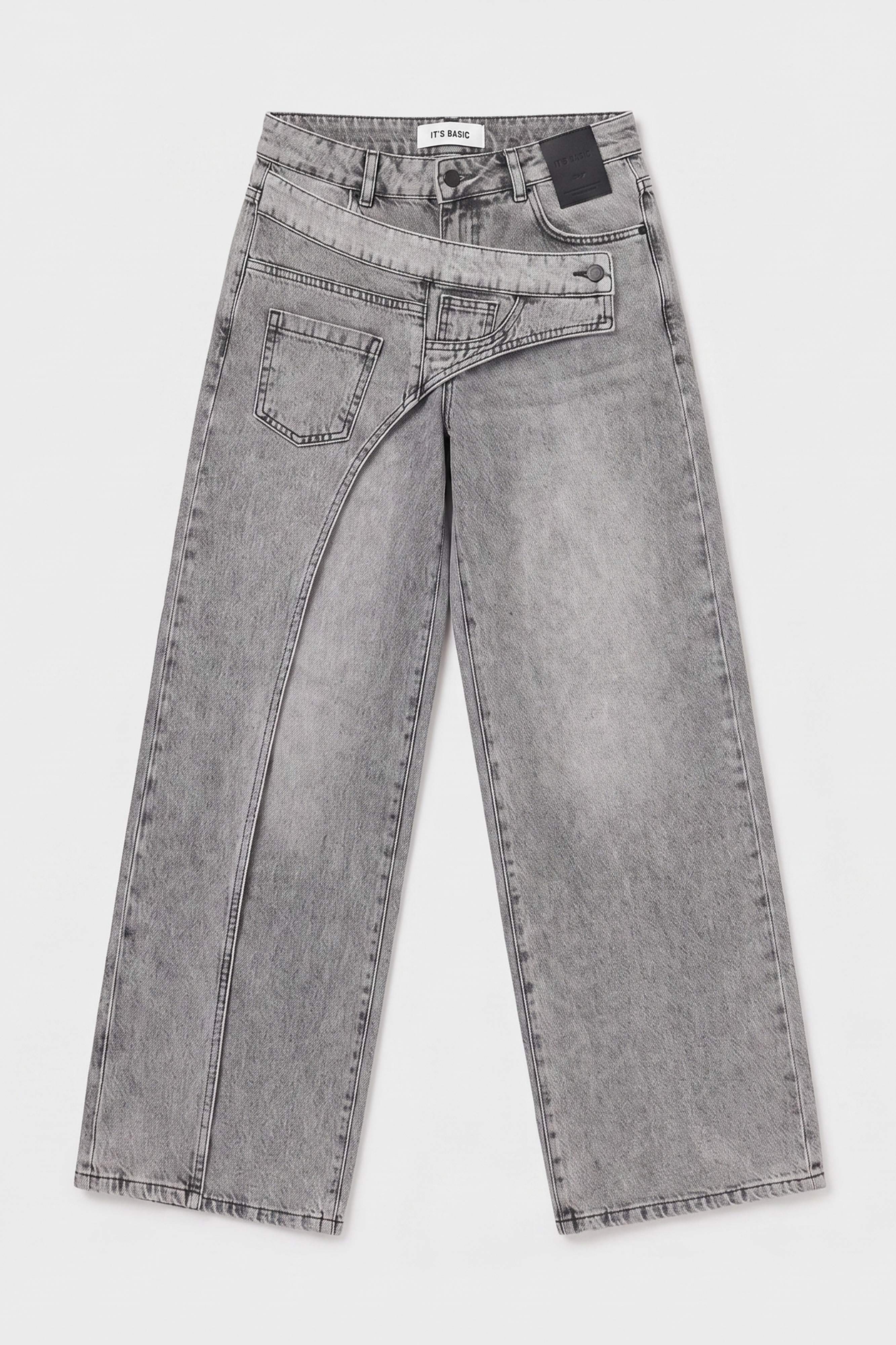 Kadın Füme Palazzo Fit Çift Kemer Detaylı Özel Tasarım Denim Jean