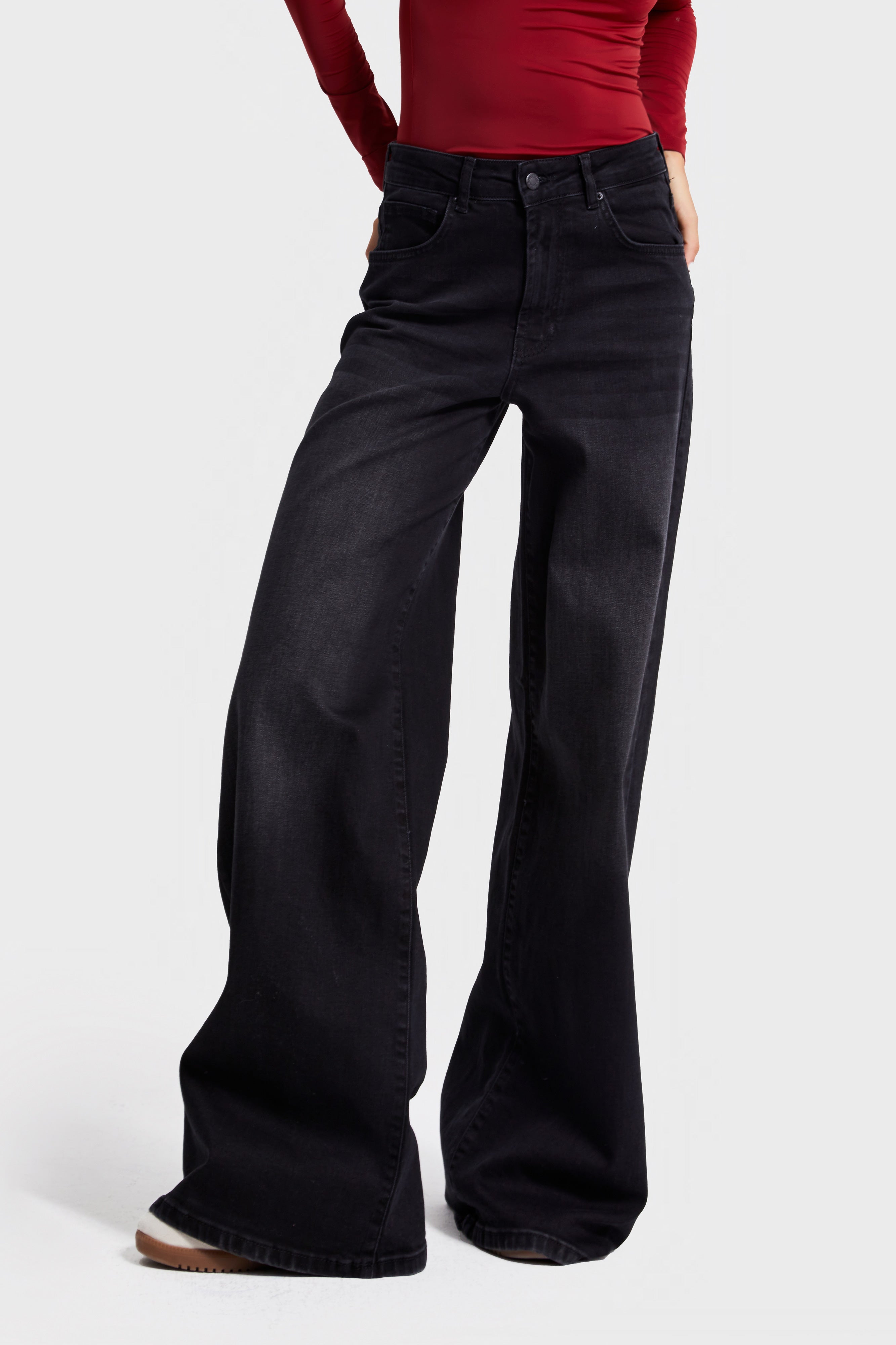 Kadın Füme Renk 2w5-1 LYL36 Palazzo Fit Likralı Esnek Kumaş İç Boy 83cm Denim Jean