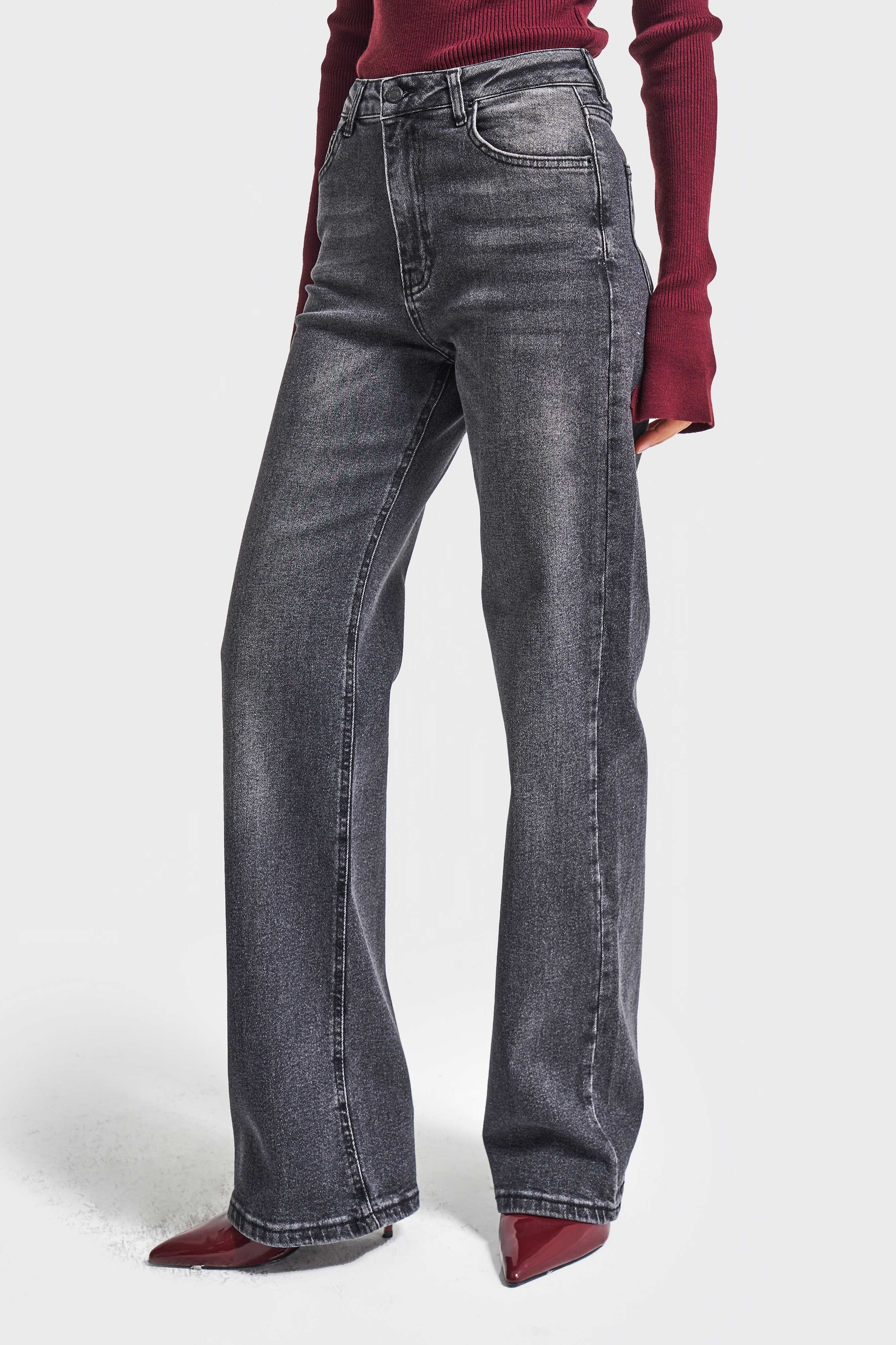 Kadın Füme Renk 2w5-1 Straight Fit Yüksek Bel Esnek Elastan Kumaş Denim Jean