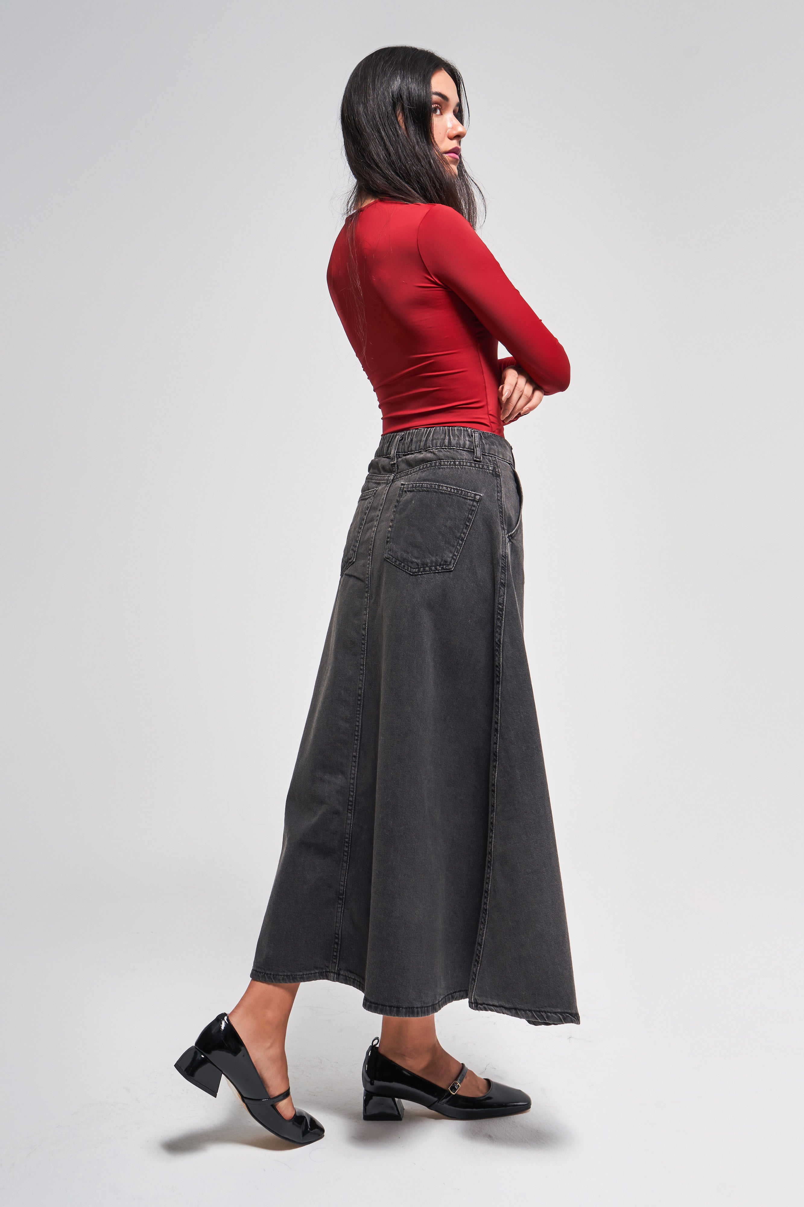 Women's Smoke Color A Type Cut 100% Cotton Denim Skirt