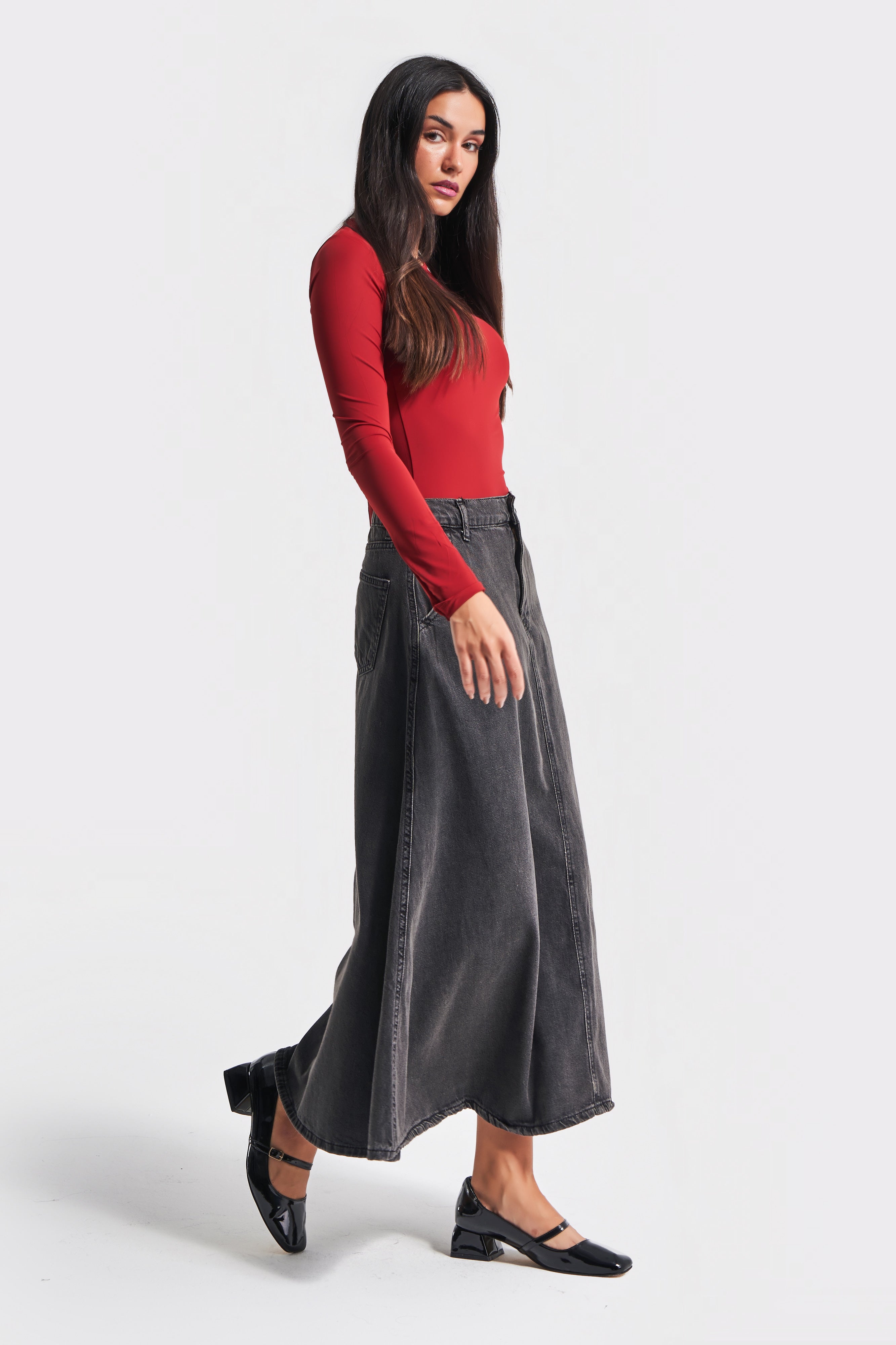 Women's Smoke Color A Type Cut 100% Cotton Denim Skirt