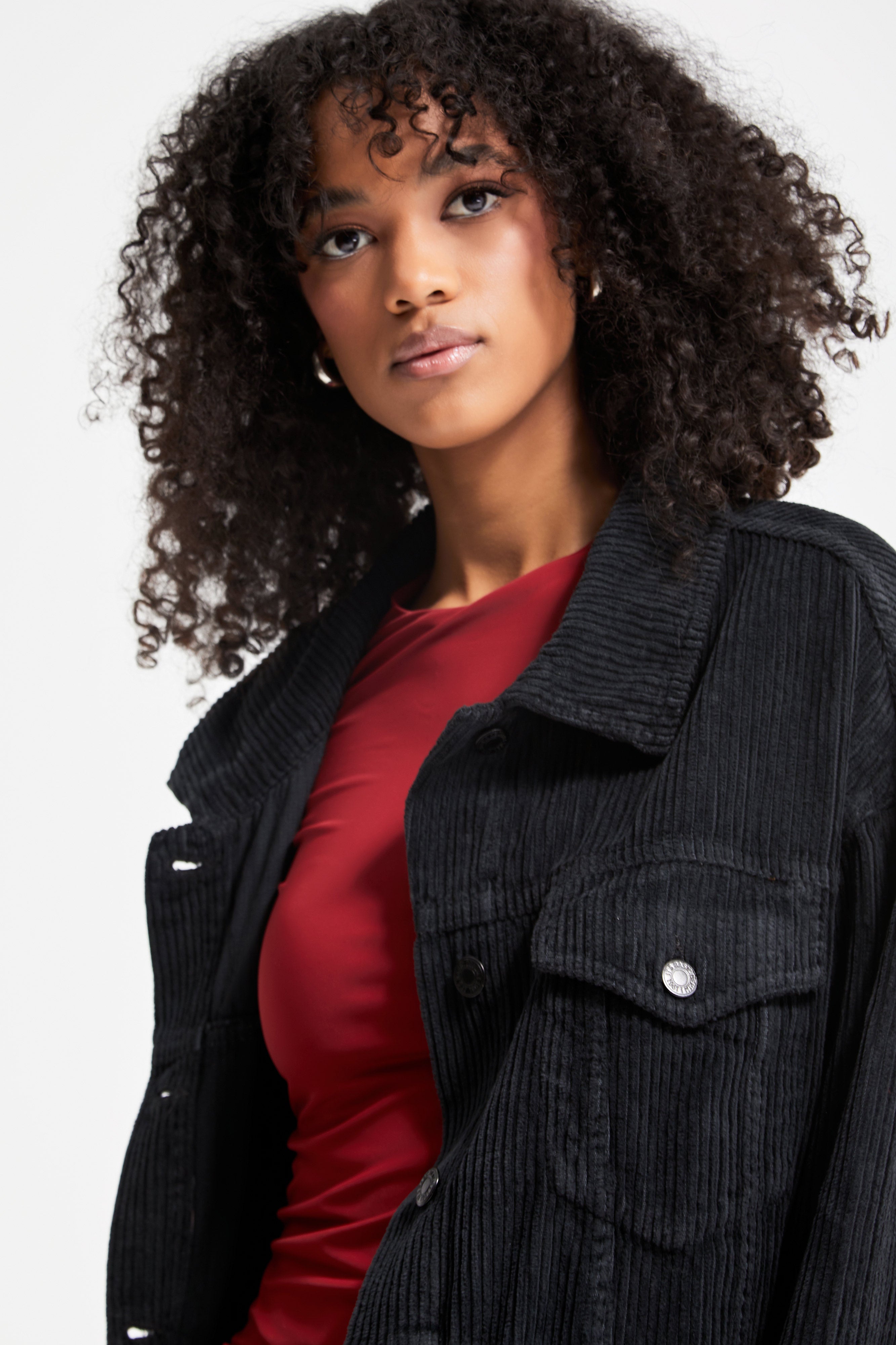 Women's Smoke Color Thick Corduroy Fabric Oversize Jacket