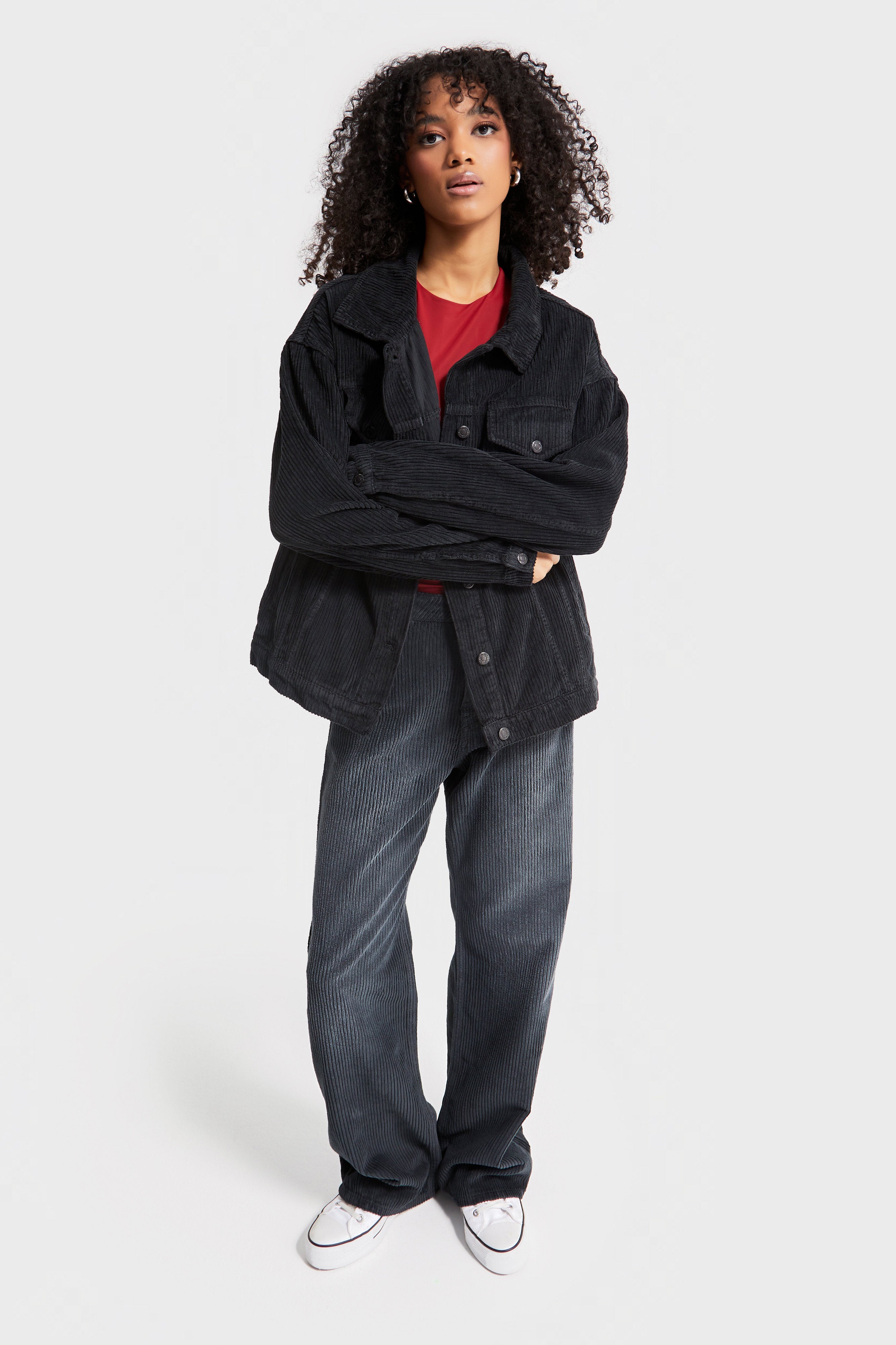 Women's Smoke Color Thick Corduroy Fabric Oversize Jacket