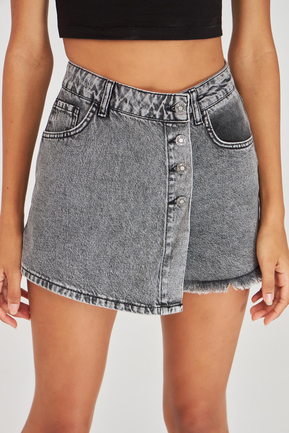 Women's Smoke Color Front Buttoned Jean Shorts Skirt