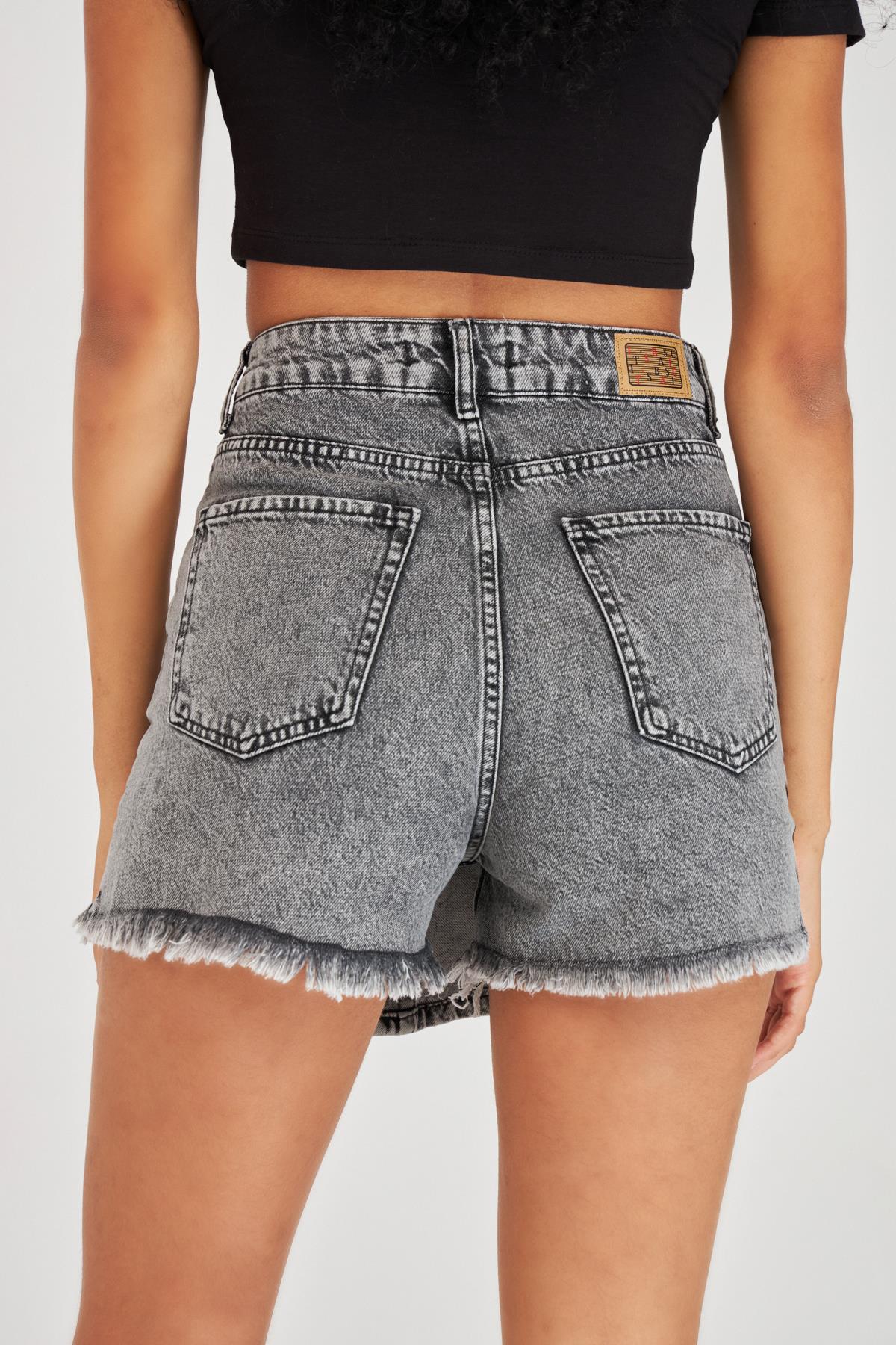Women's Smoke Color Front Buttoned Jean Shorts Skirt