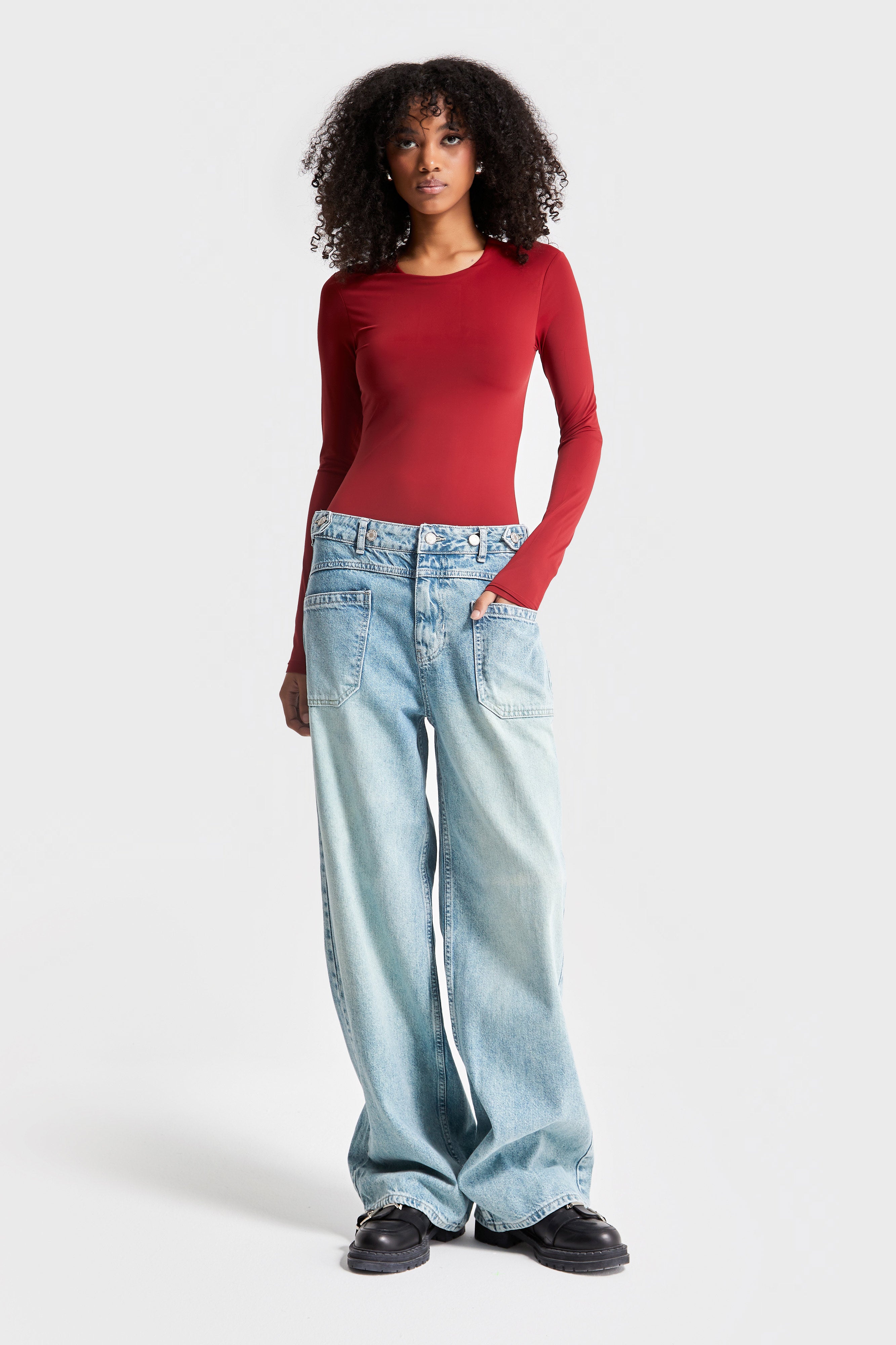 Women's S.Knee Color Straight Fit Belt Detailed Front Pocket Denim
