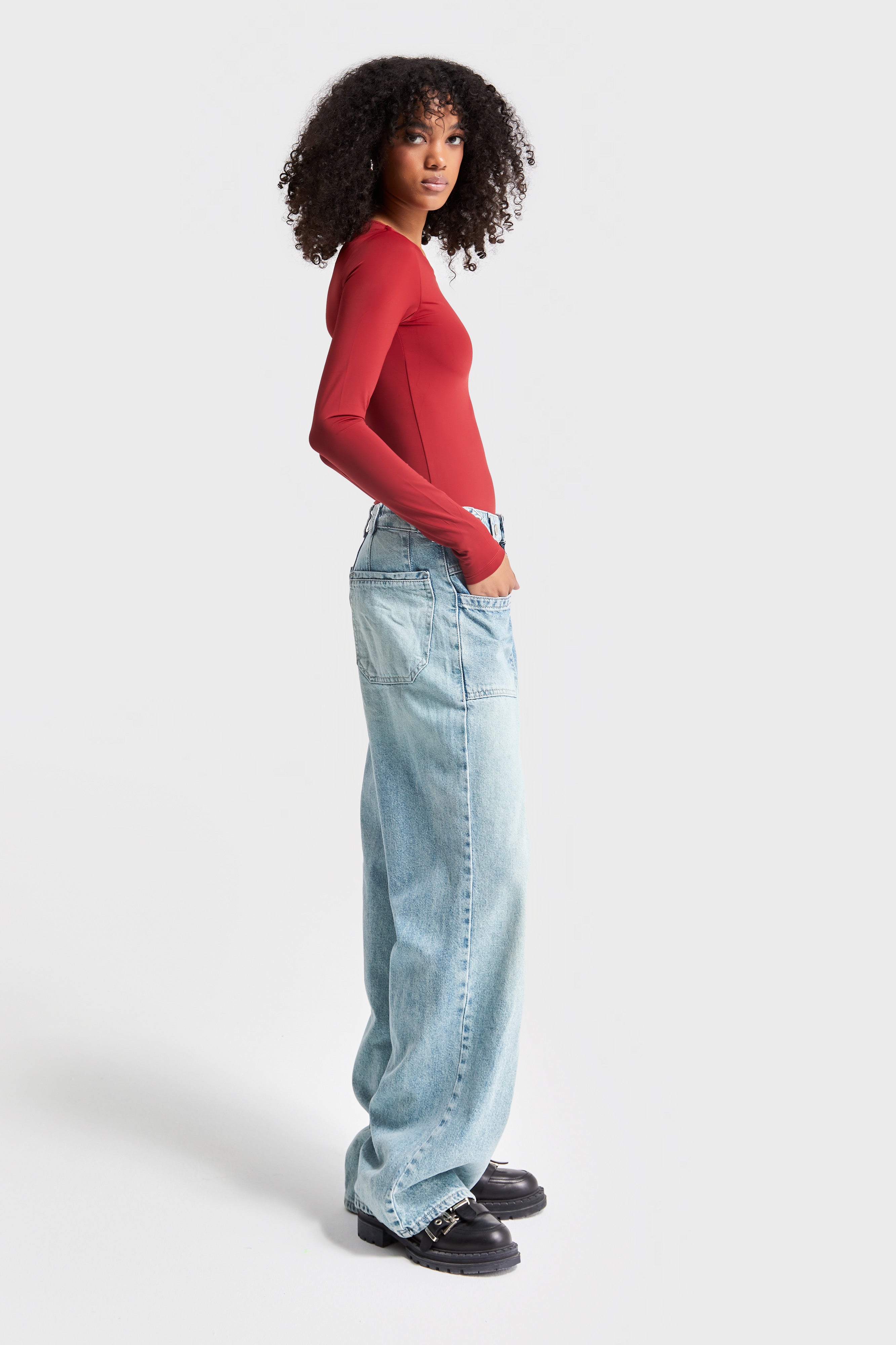 Women's S.Knee Color Straight Fit Belt Detailed Front Pocket Denim
