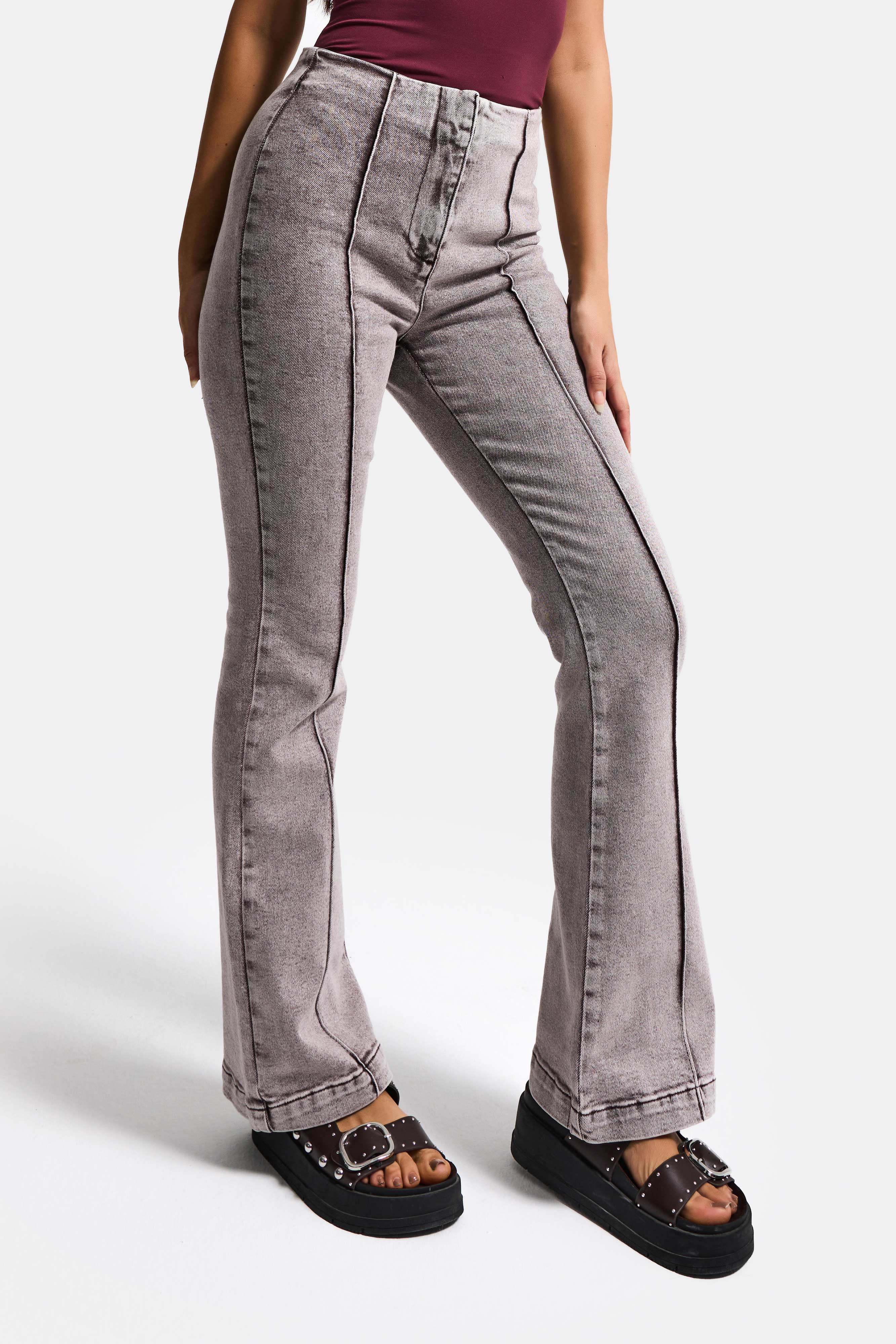 Kadın Gri 3s6-158 Flare Fit Esnek Kumaş Denim Jean