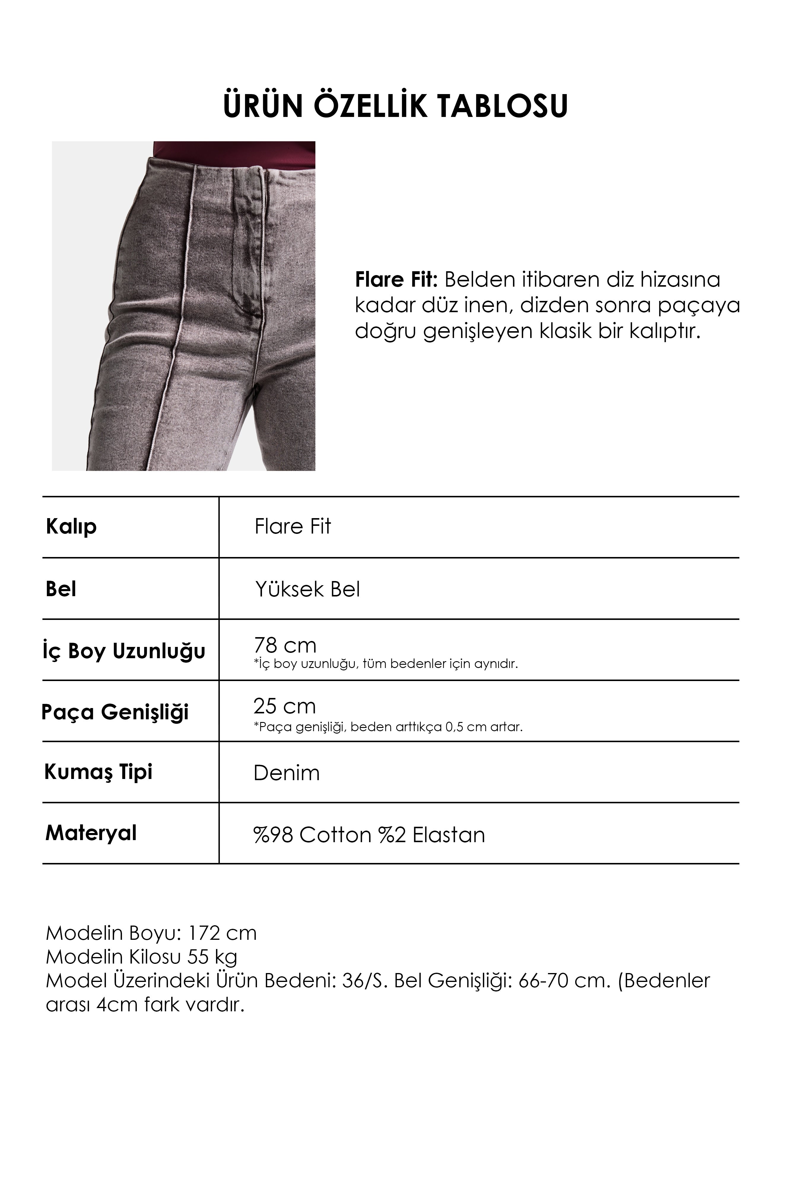 Kadın Gri 3s6-158 Flare Fit Esnek Kumaş Denim Jean