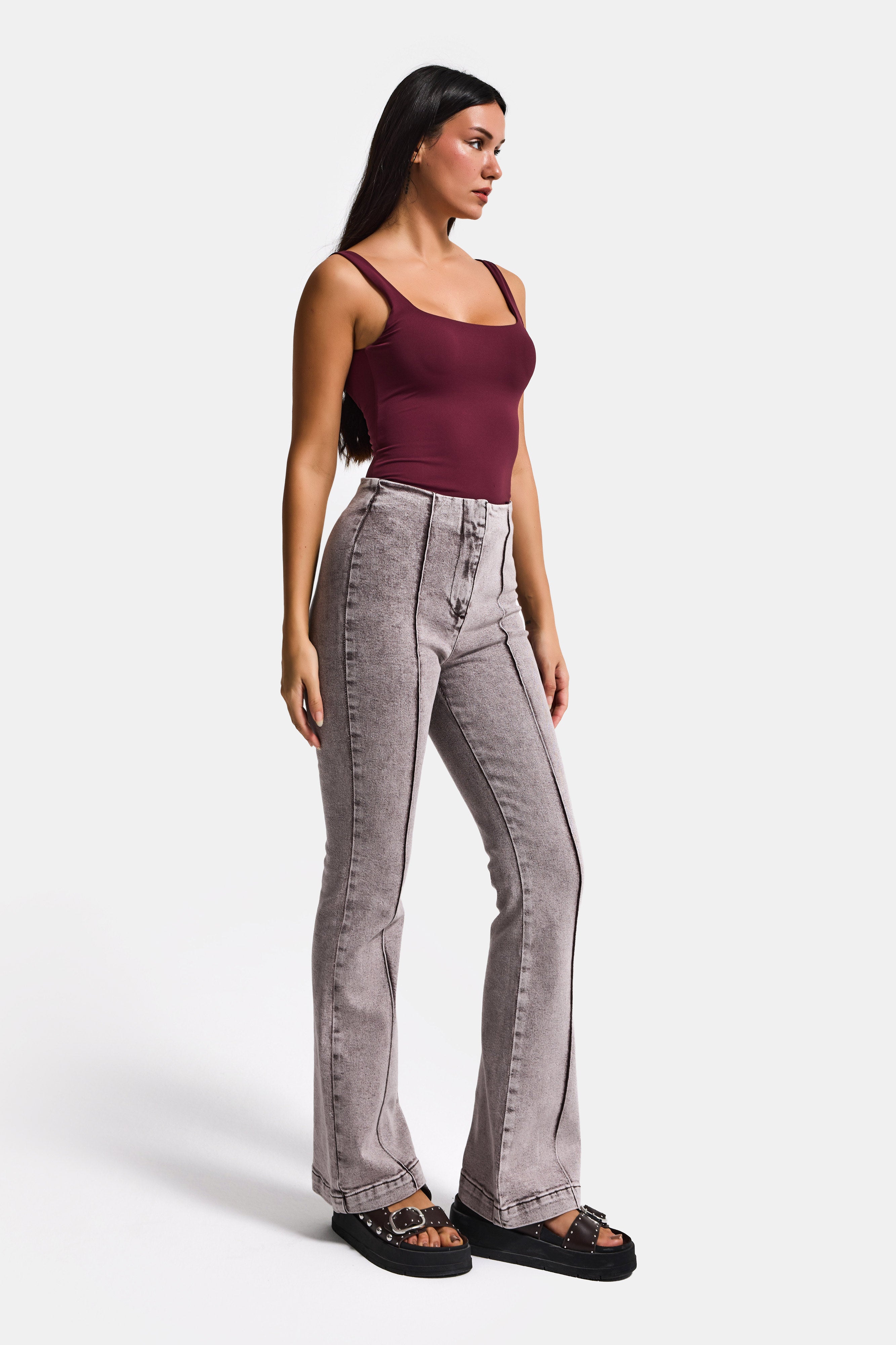 Kadın Gri 3s6-158 Flare Fit Esnek Kumaş Denim Jean