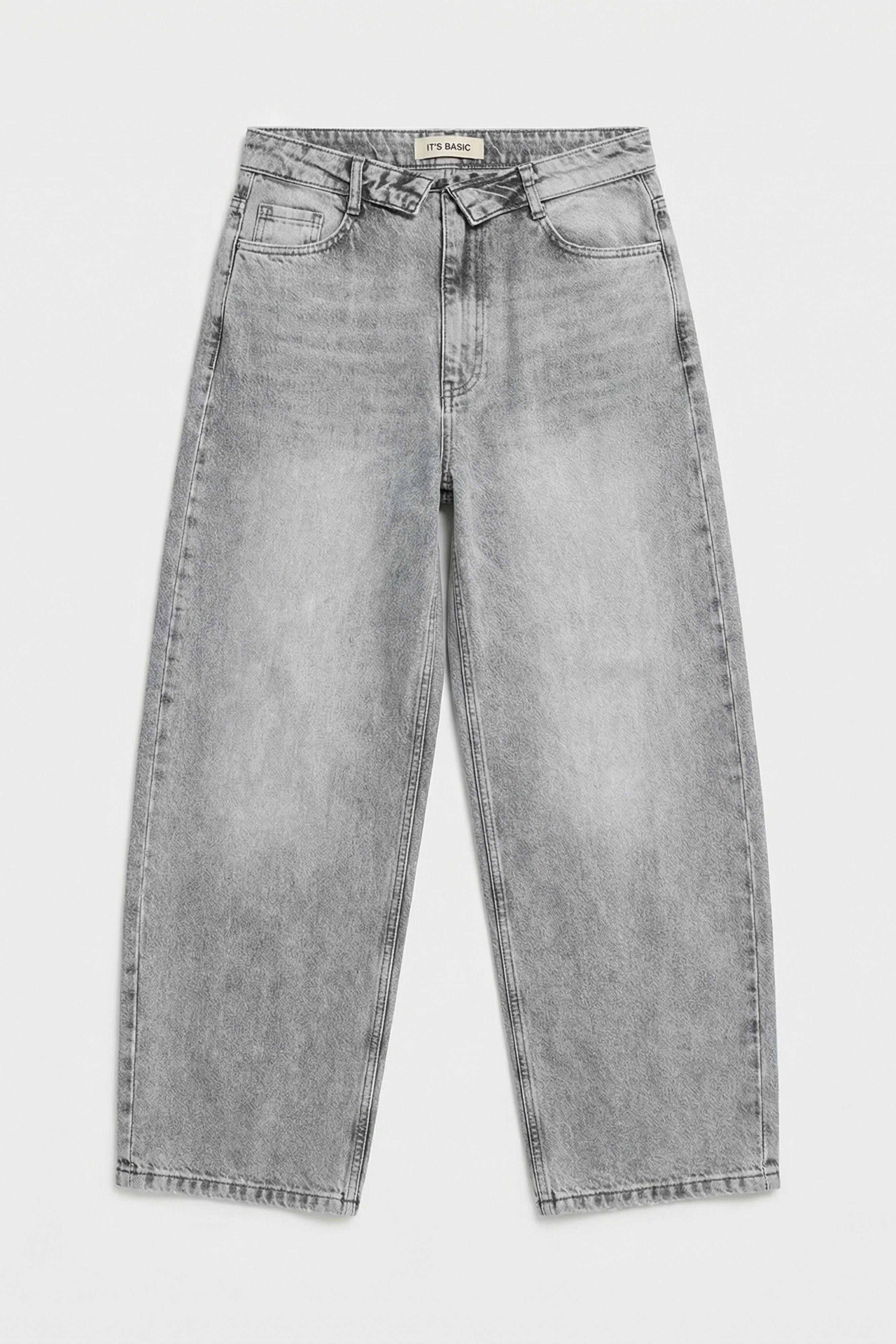 Kadın Gri 4s6-12 Straight Fit Kemer Detaylı Özel Tasarım Denim Jean