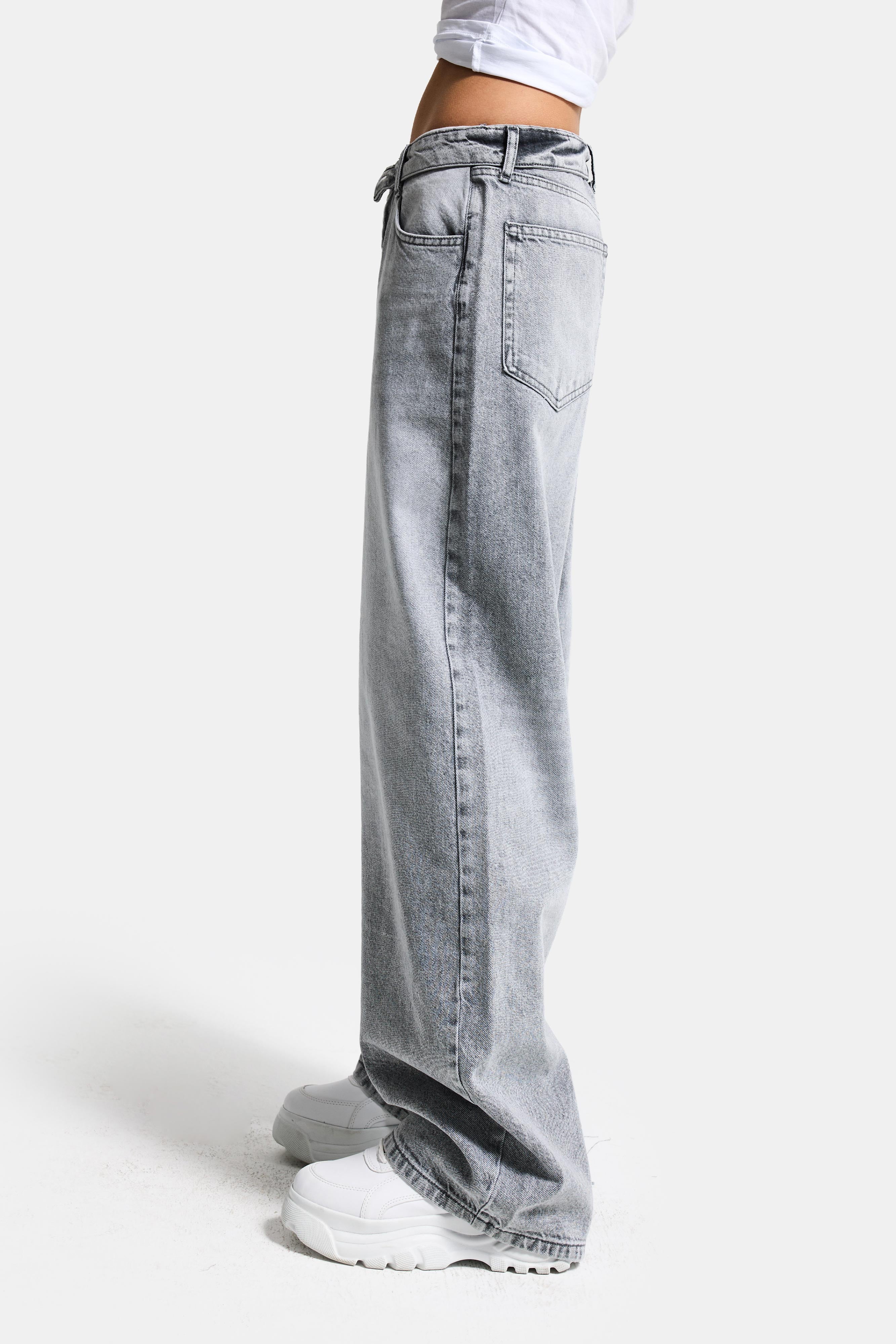 Kadın Gri 4s6-12 Straight Fit Kemer Detaylı Özel Tasarım Denim Jean