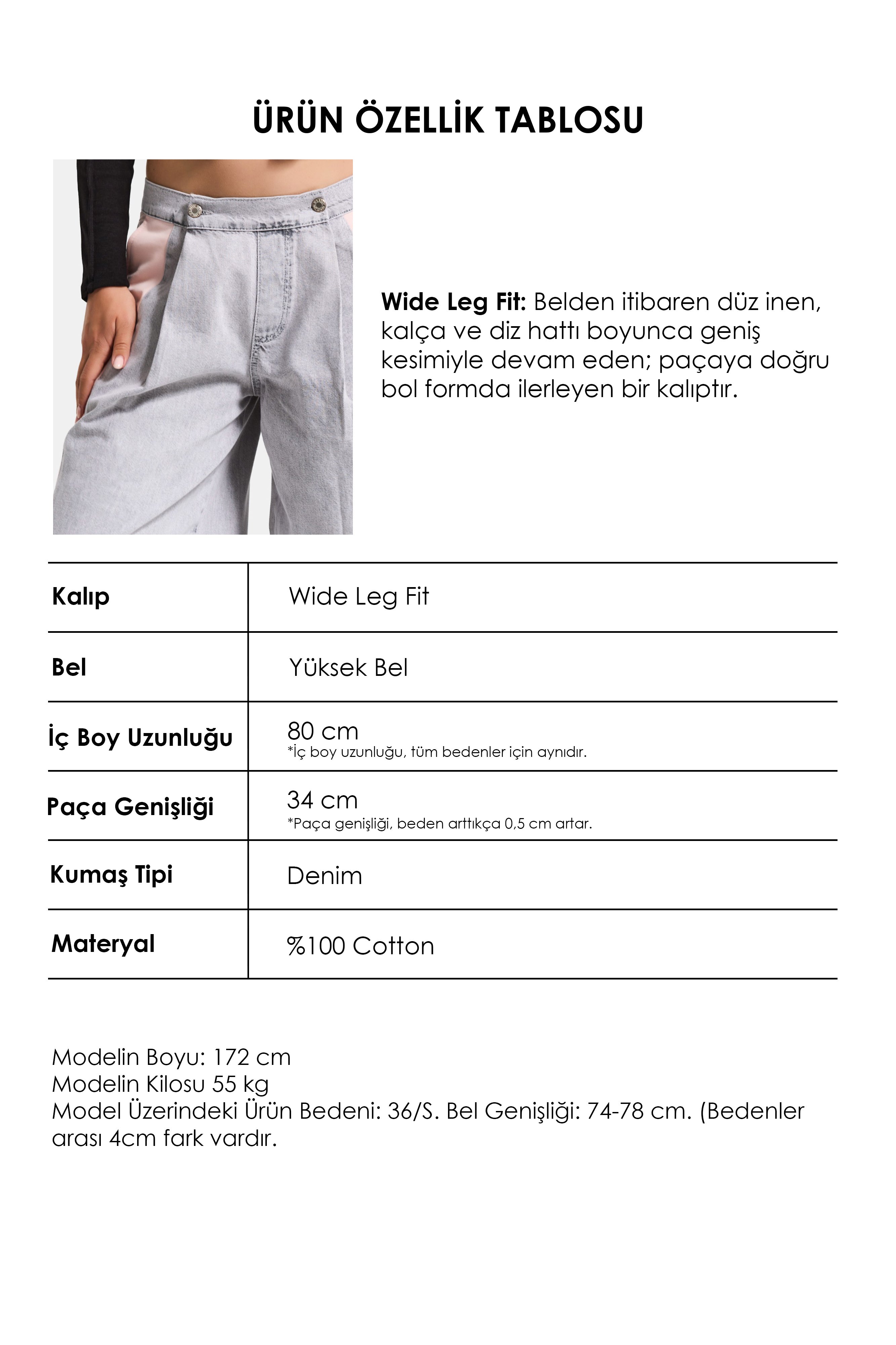 Kadın Gri Pembe 3s6-12 Palazzo Fit Çift Parça Özel Tasarım Denim Jean