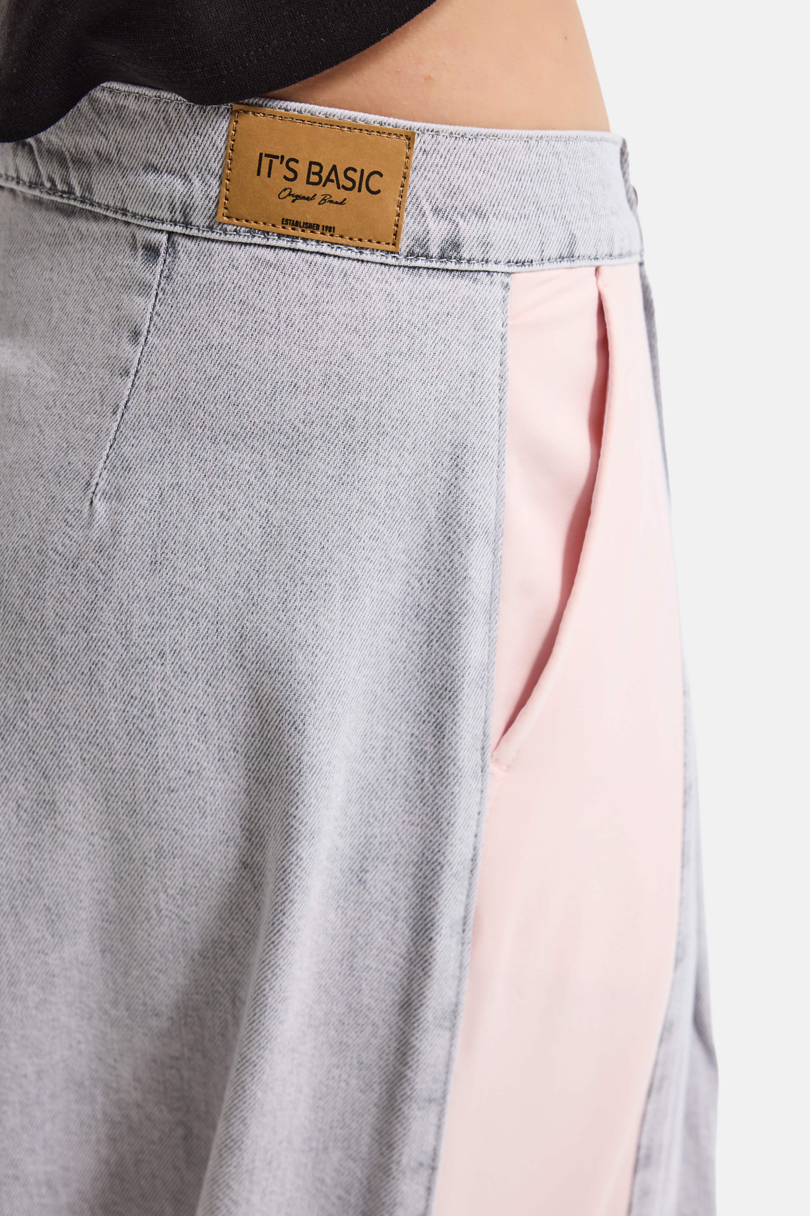 Kadın Gri Pembe 3s6-12 Palazzo Fit Çift Parça Özel Tasarım Denim Jean
