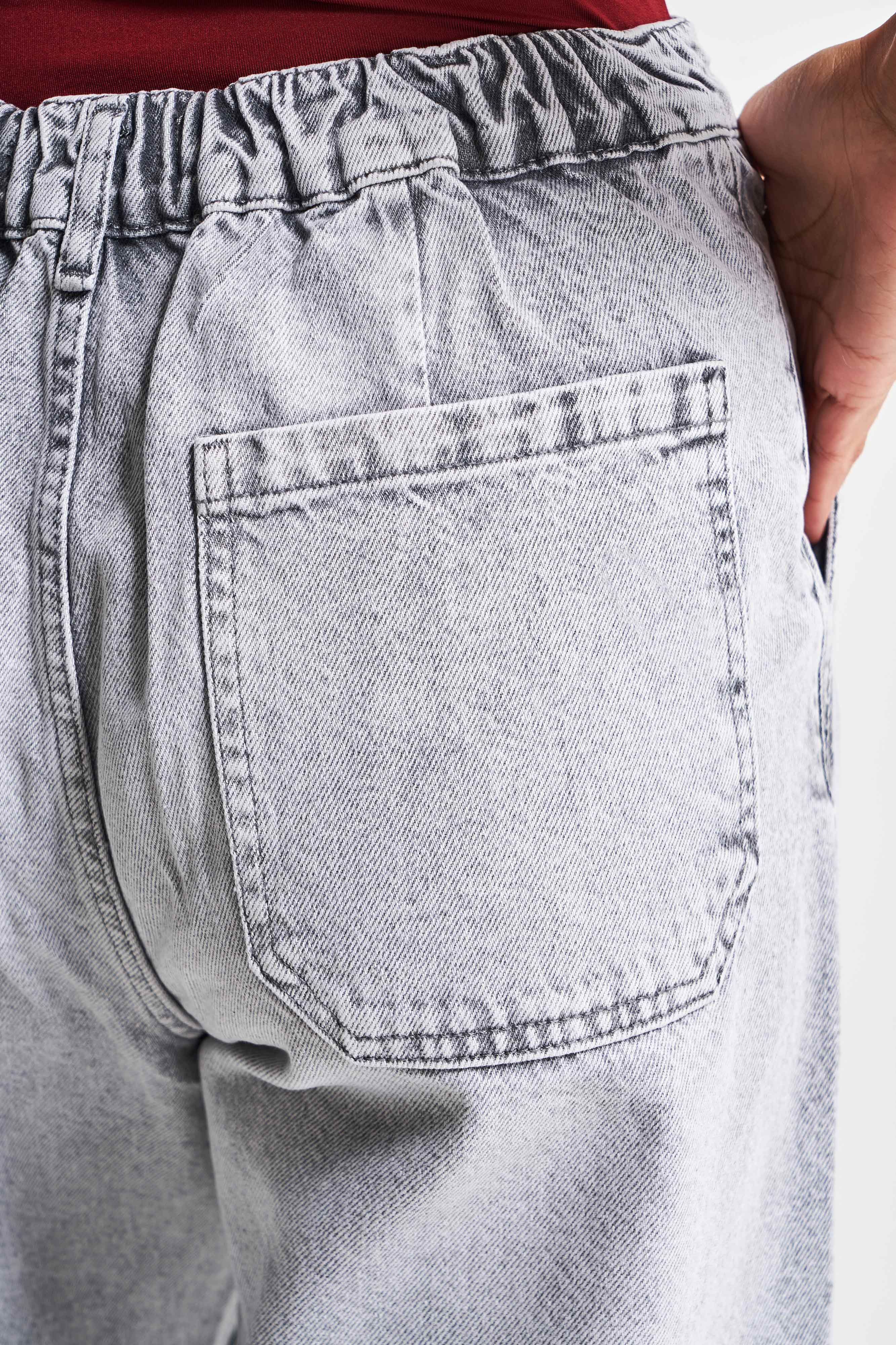 Kadın Gri Renk 4s5-12 Carrot Fit %100 Koton Beli Lastikli Rahat Kalıp Denim Jean