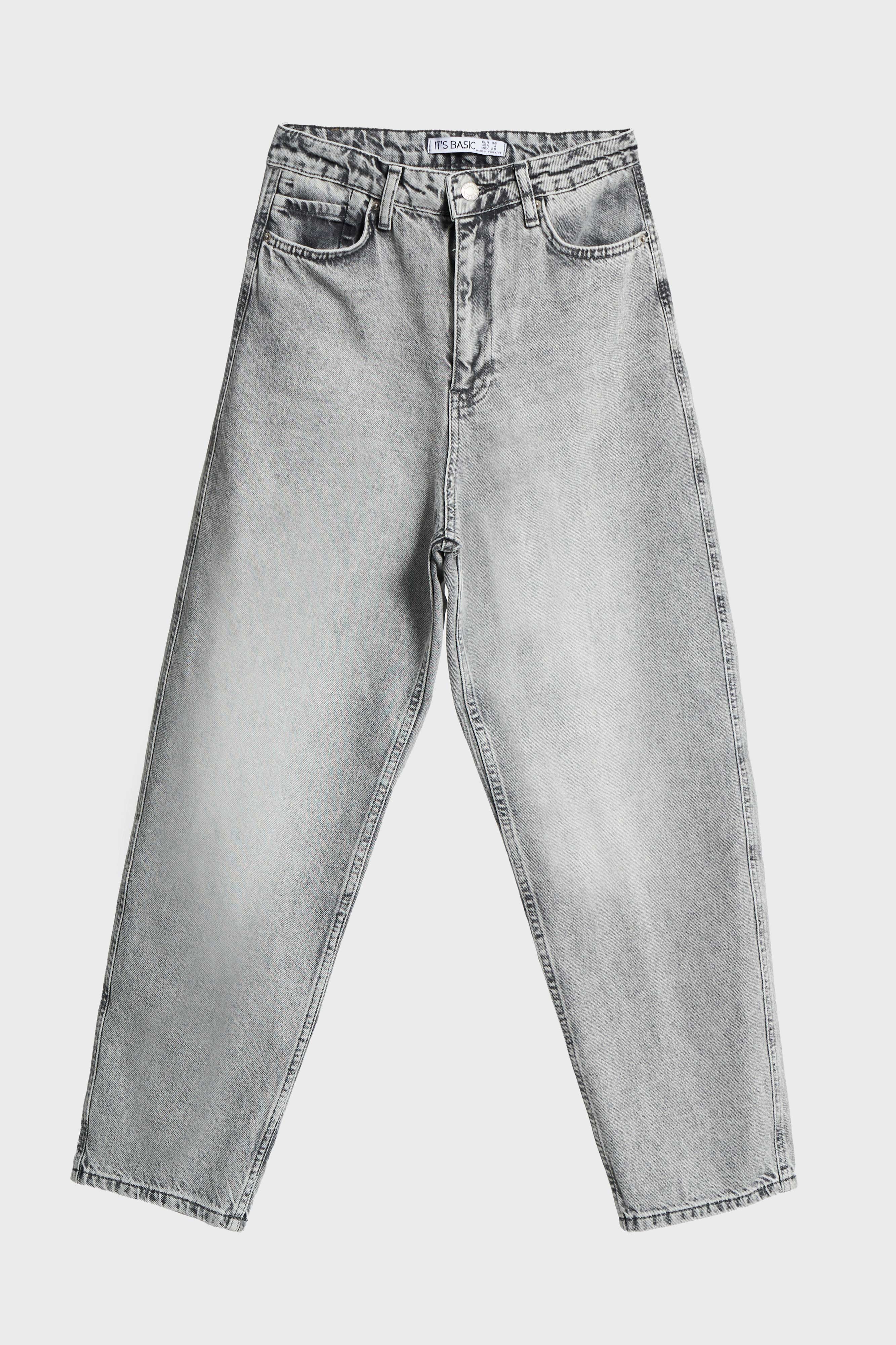 Kadın Gri Renk 4s5-12 Relax Fit %100 Koton Denim Jean