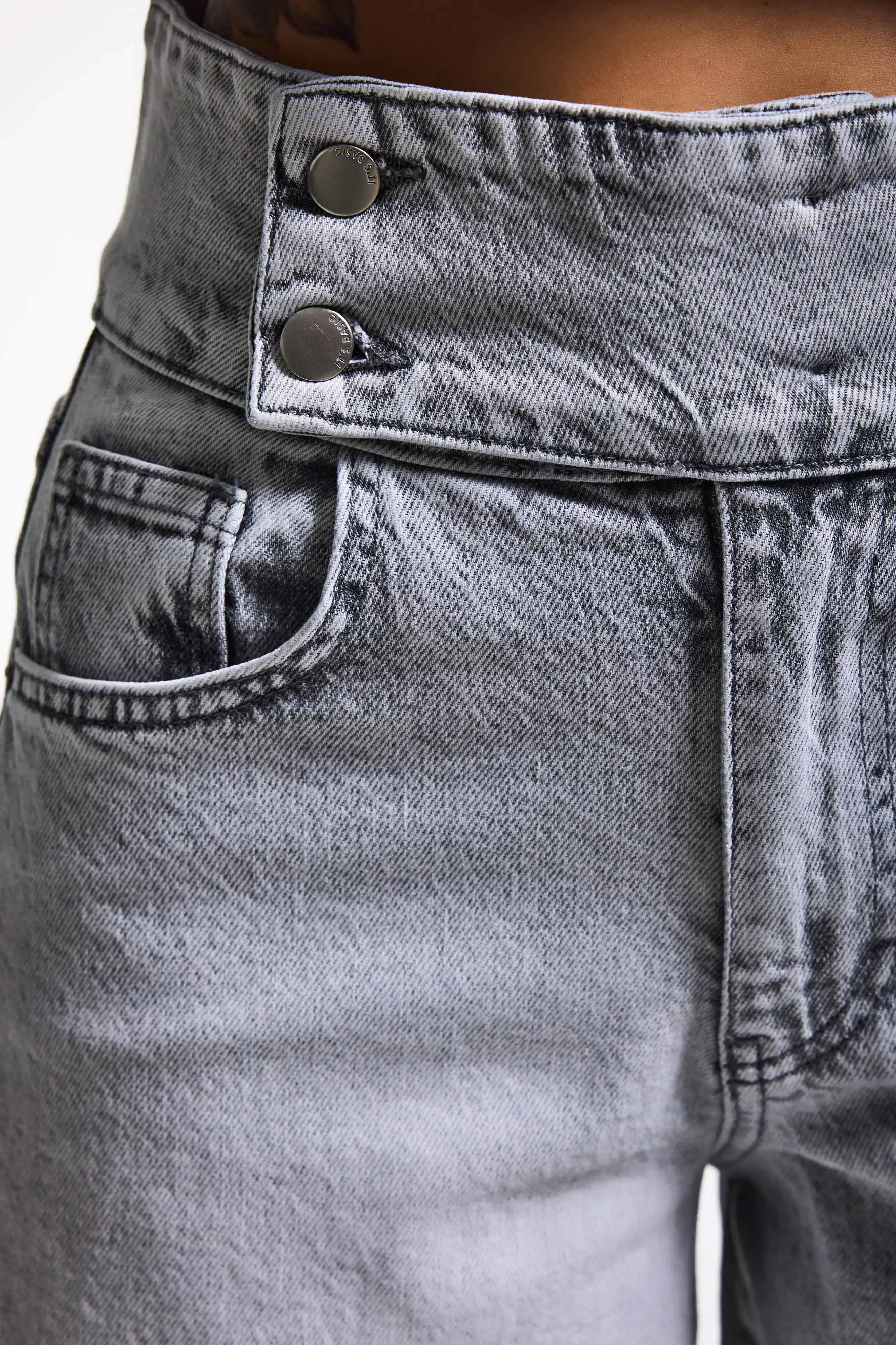 Kadın Gri Renk 4s6-12 Palazzo Fit Kemer Detaylı Elastan Kumaş Denim Jean