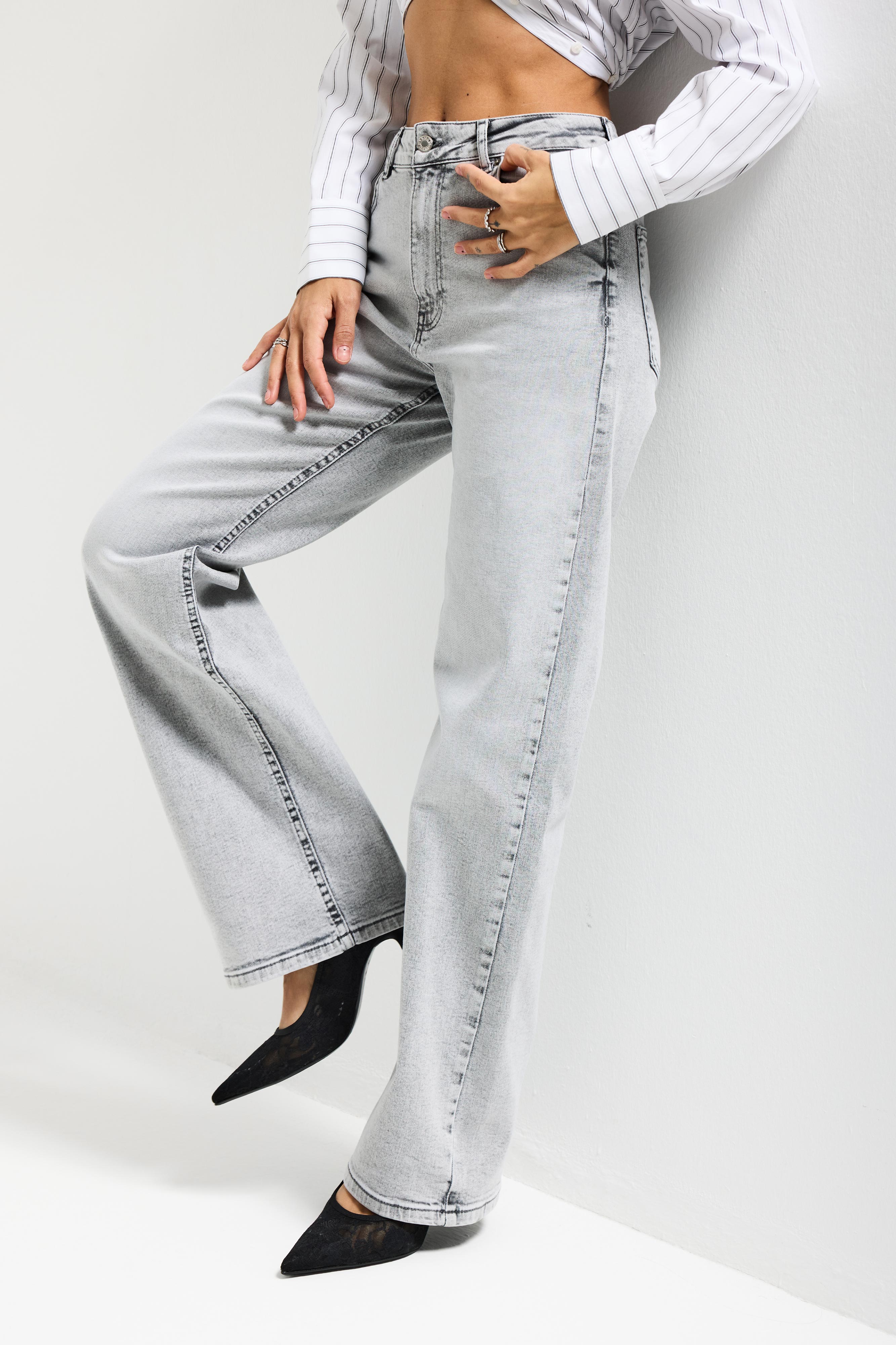 Kadın Gri Renk 4s6-12 Straight Fit Yüksek Bel Elastan Kumaş Denim Jean