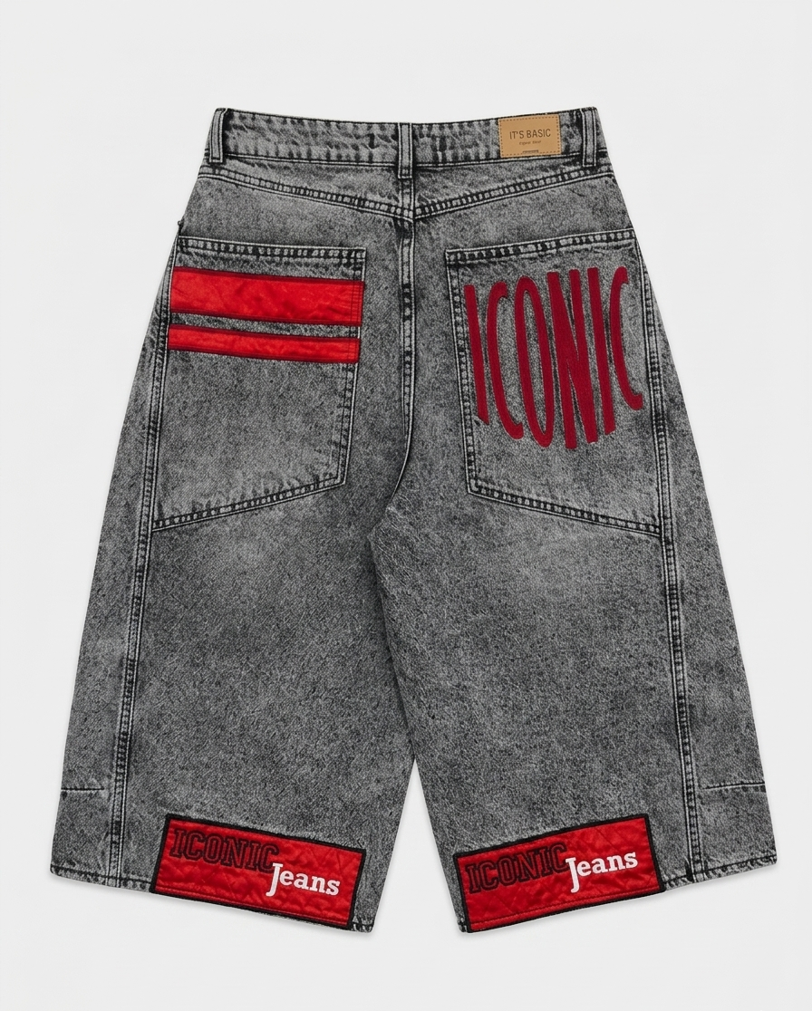 Kadın Gri Renk 4s6-13 Mega Baggy Fit Paça ve Cep Detaylı Özel Tasarım Denim Şort