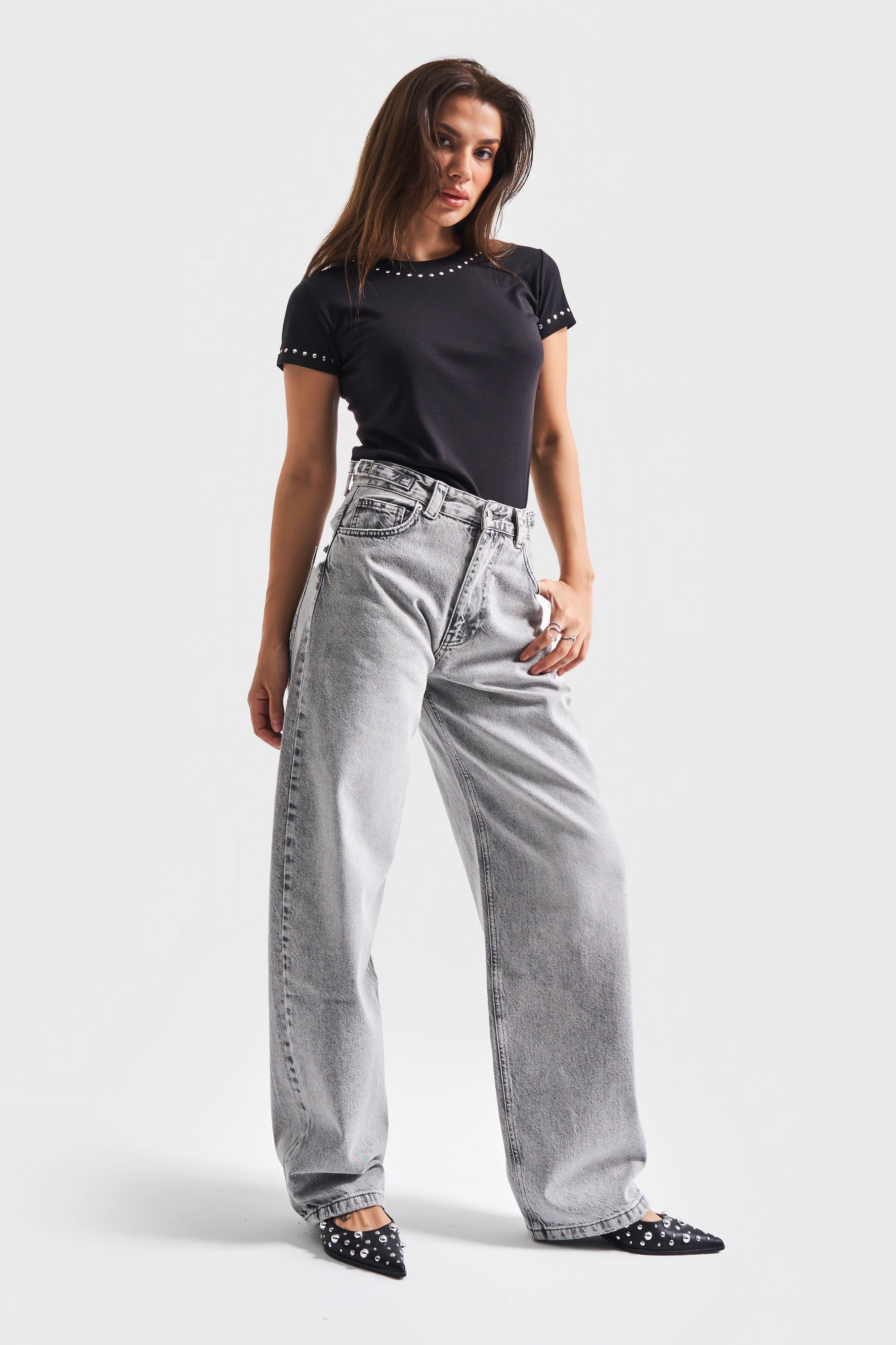 Женские брюки-клеш из серого денима Lotus Baggy Fit Extra Long