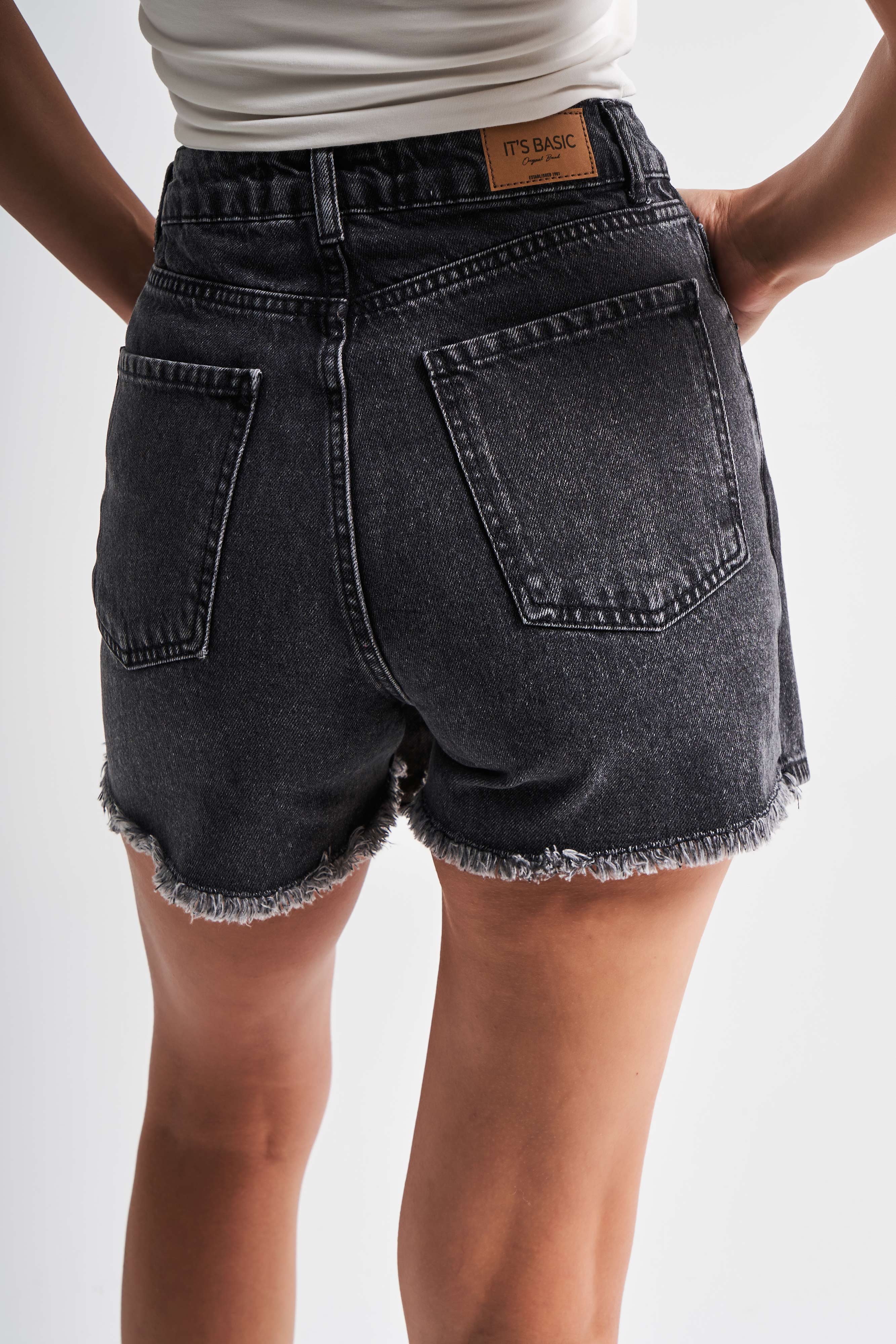 Women's Gray Color Front Button Denim Shorts Skirt