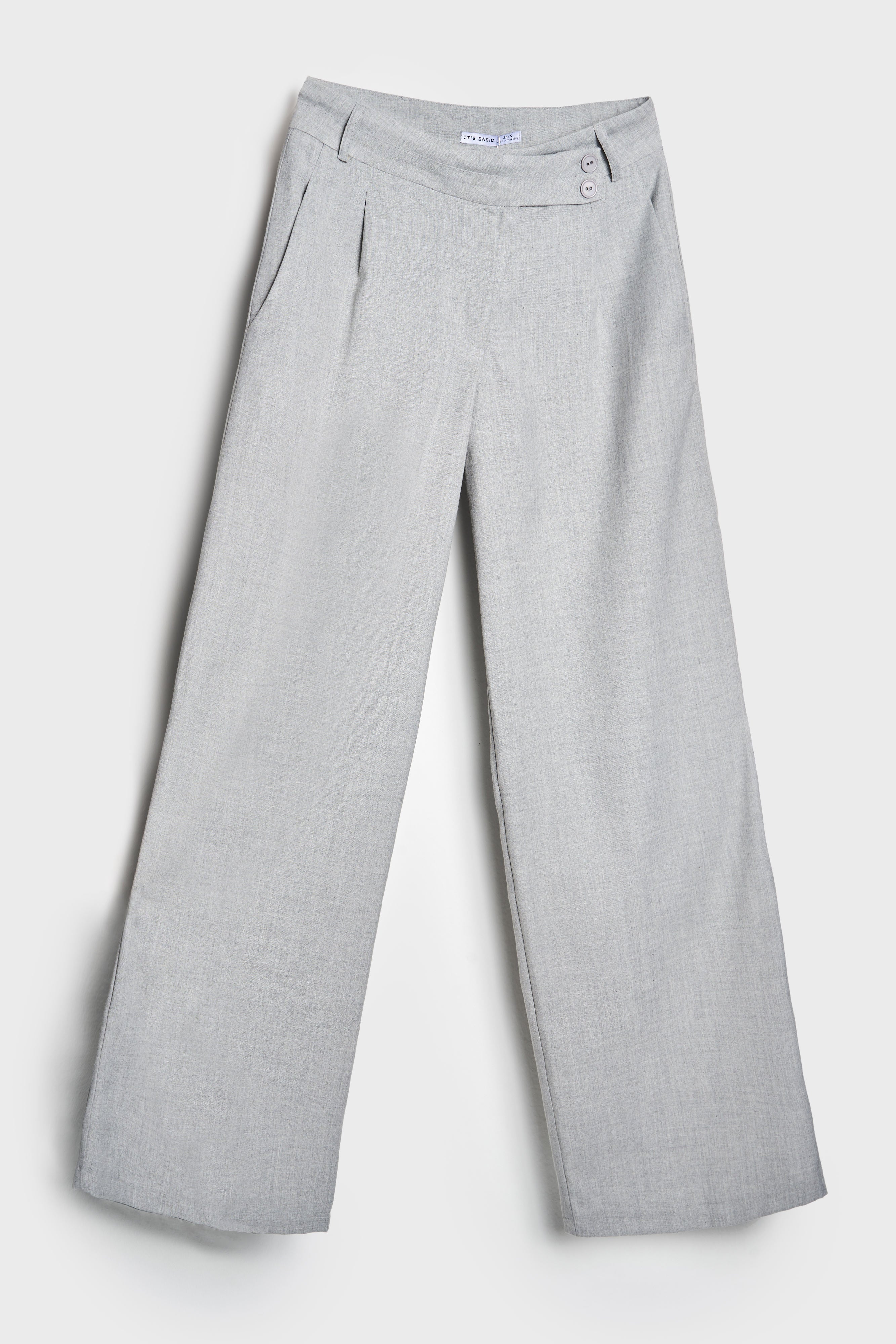 Женские брюки-палаццо серого цвета Neptun S5-12 с поясом и плиссировкой