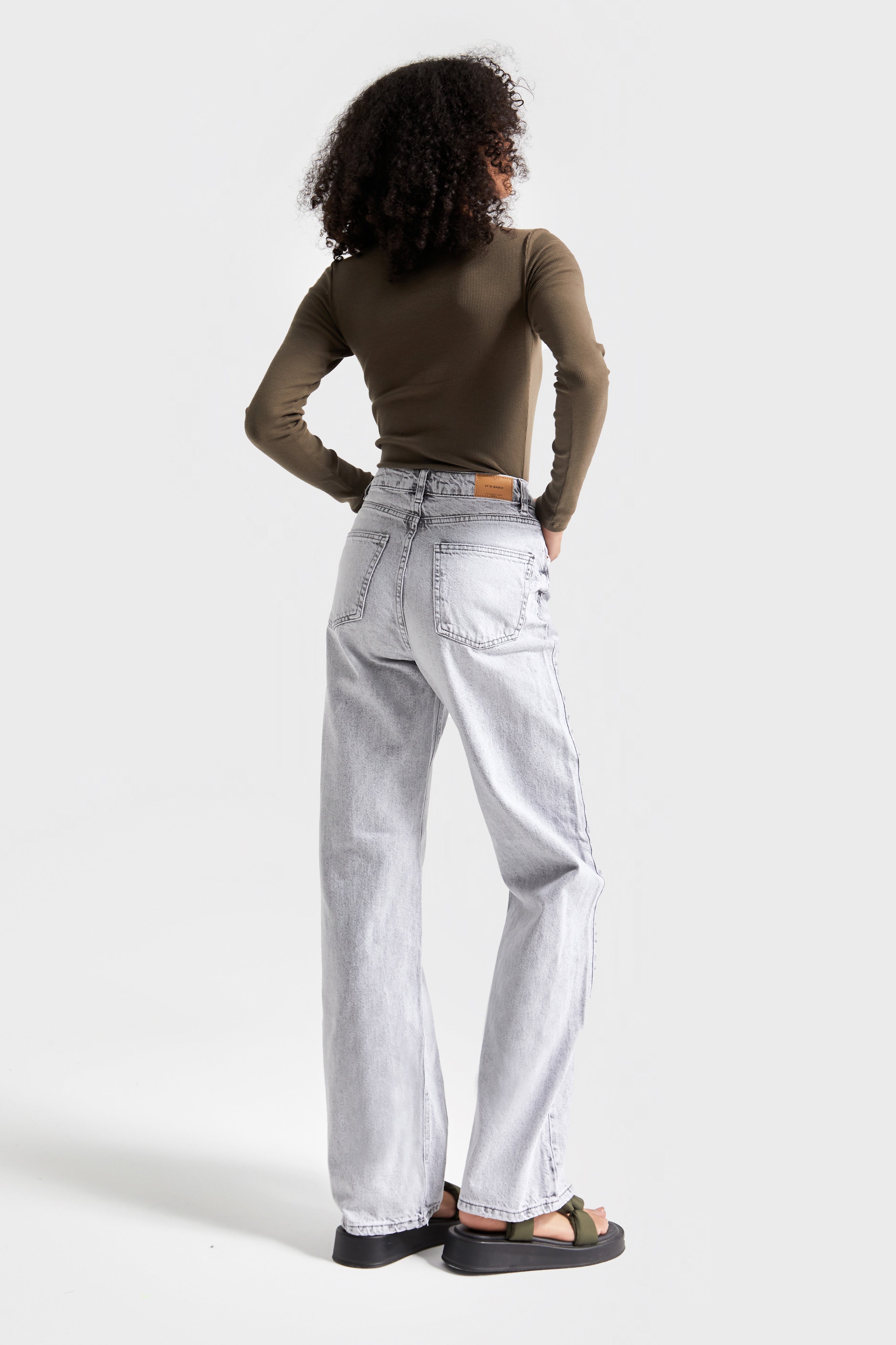 Kadın Gri Renk Doris Straight Fit %100 Koton Denim Jean