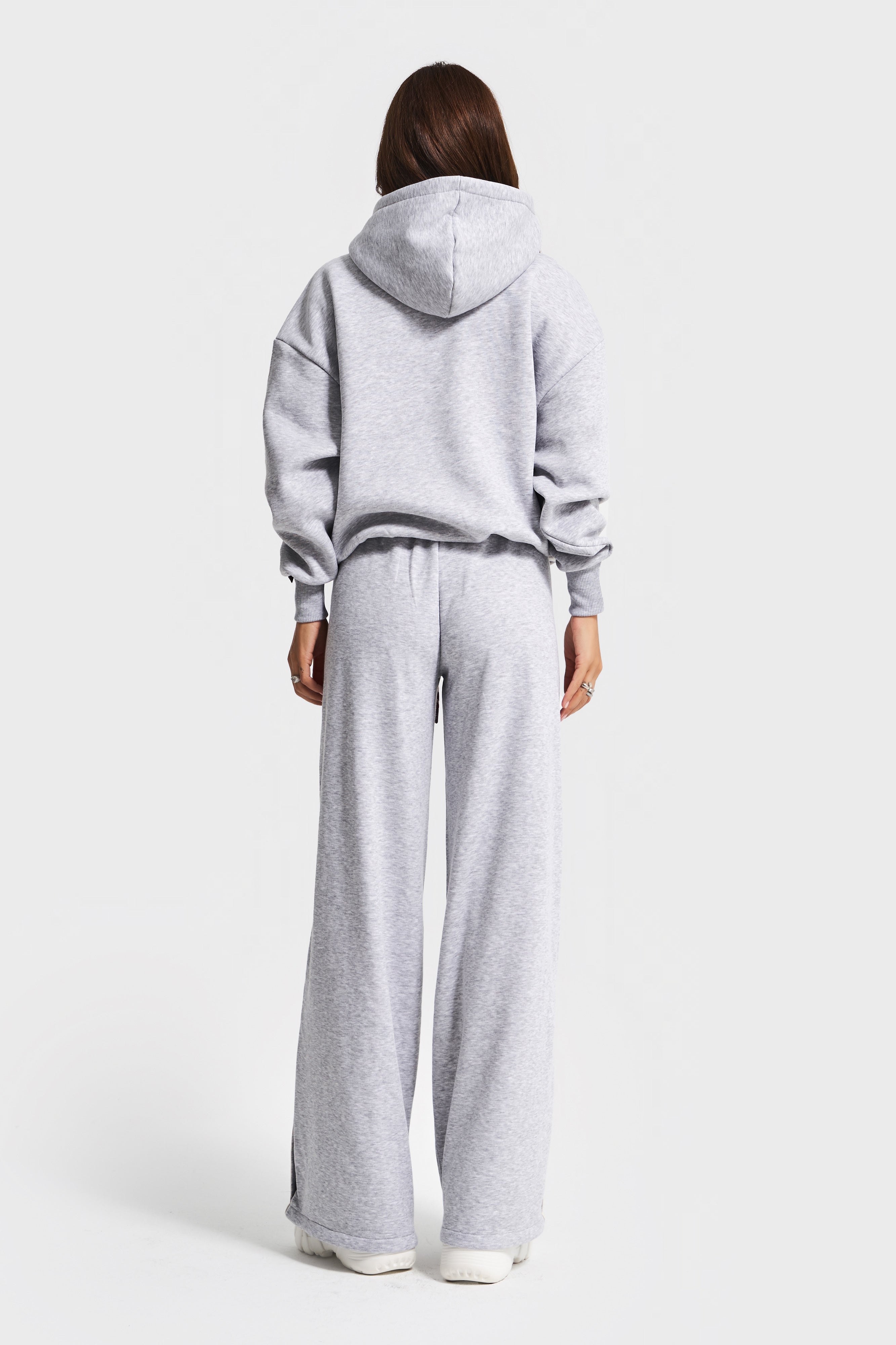 Kadın Gri Renk w5-107 Örme Kumaş Sweatshirt Alt Eşofman 2'li Kombin Tasarım Takım