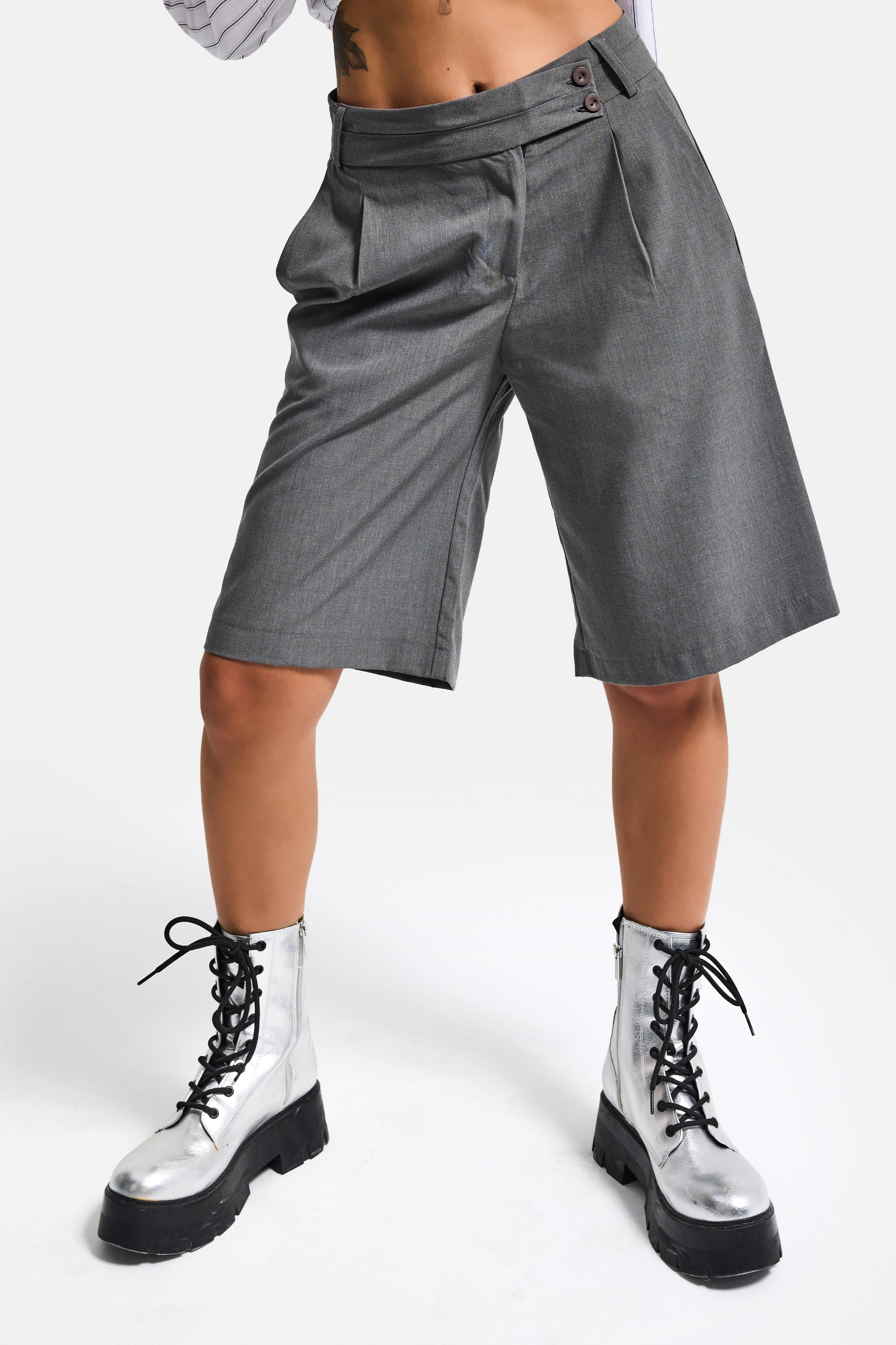 Kadın Gri s6 Baggy Fit Maxi Boy Bermuda Şort