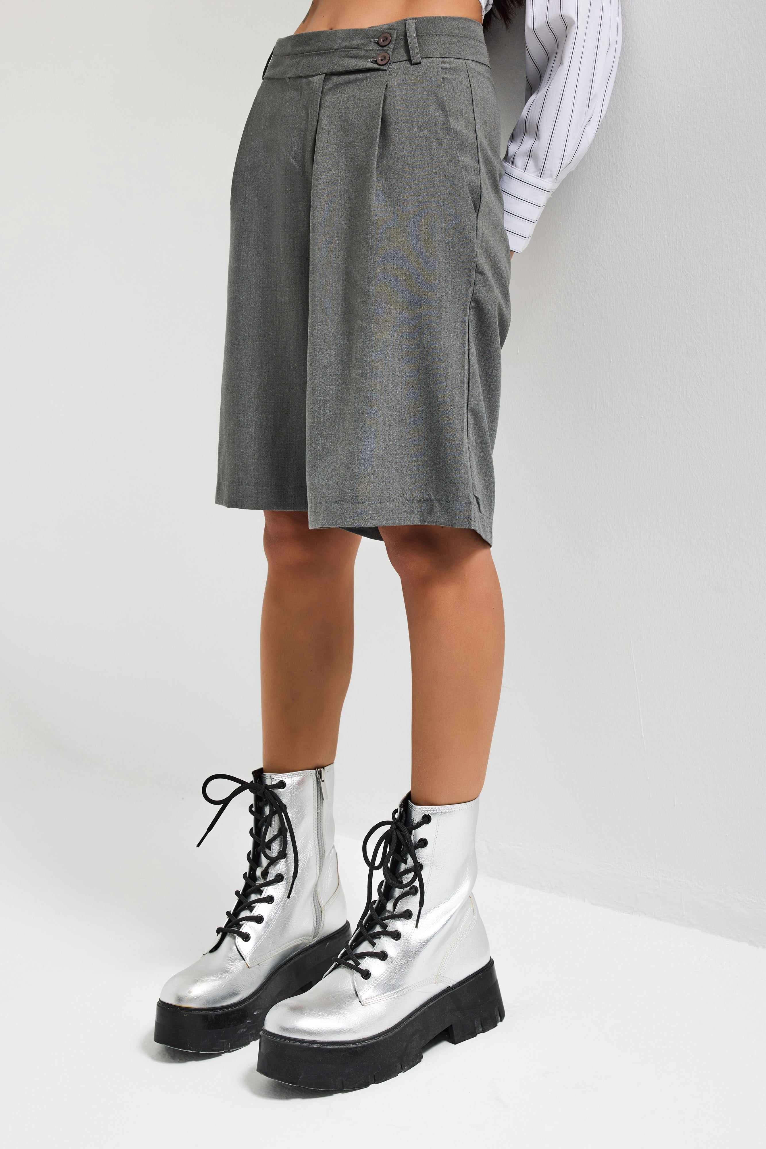 Women's Grey s6 Baggy Fit Maxi Length Bermuda Shorts