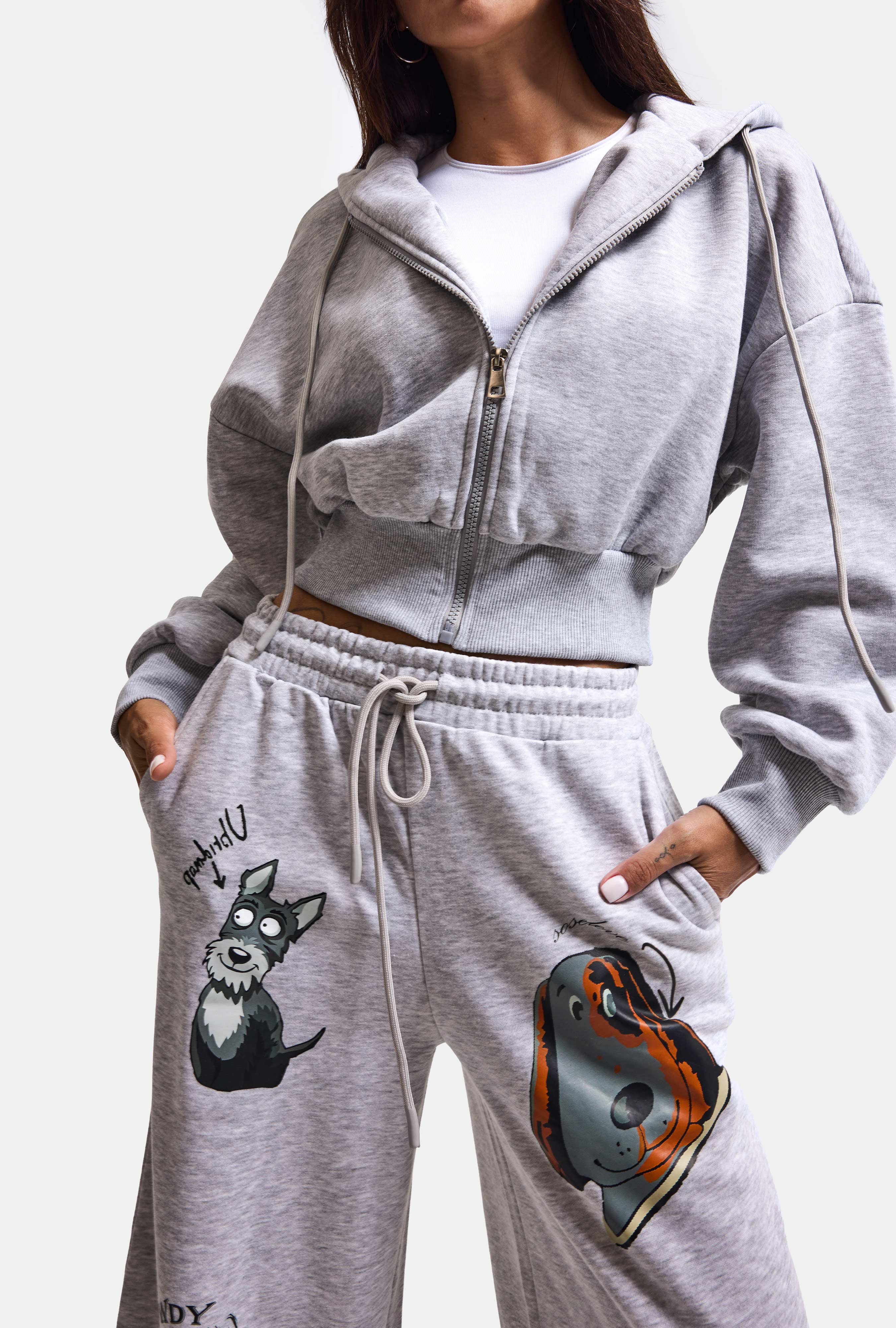 Women's Grey w6-12 Sweatshirt Tracksuit Bottoms 2-Piece Design Set