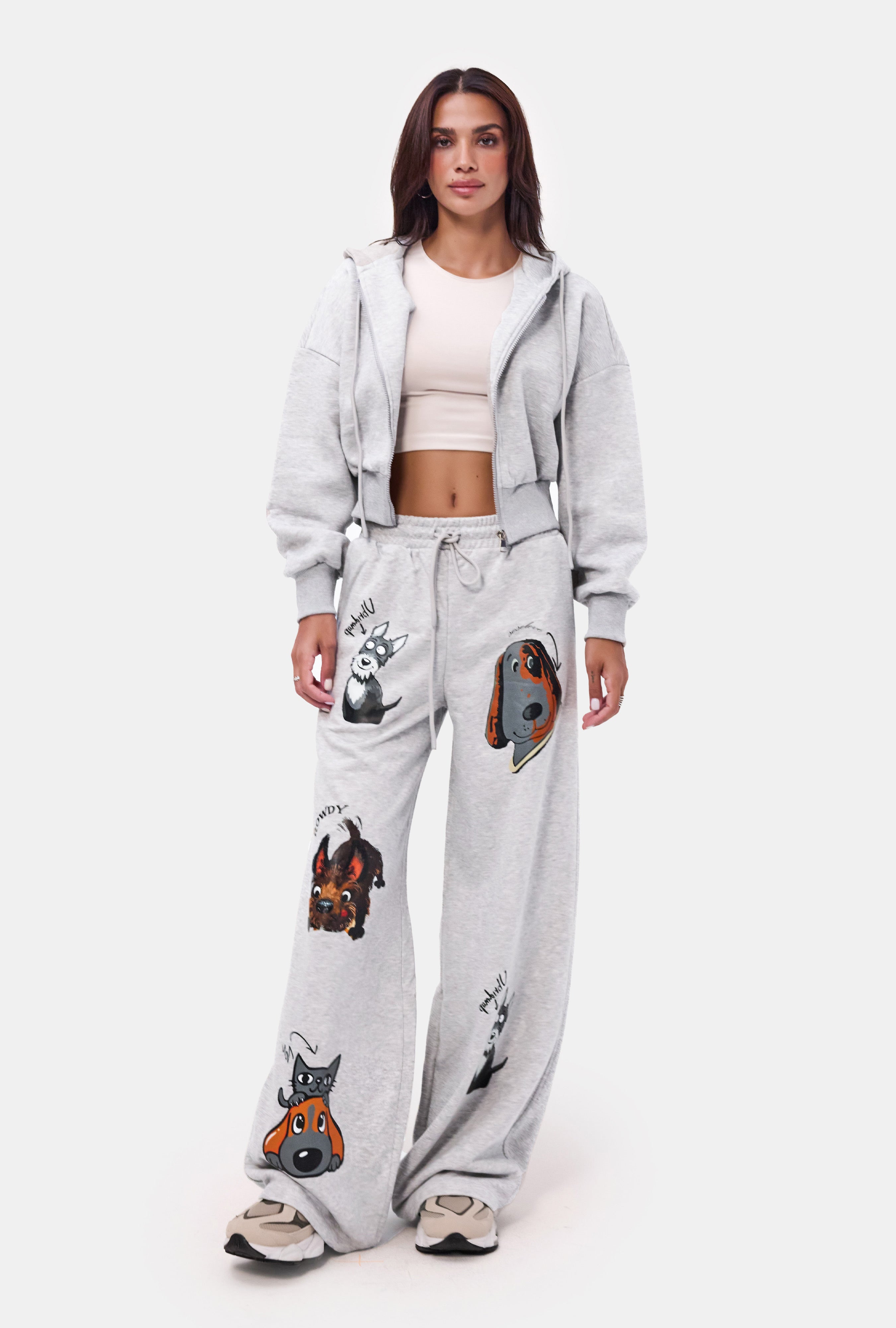 Women's Grey w6-12 Sweatshirt Tracksuit Bottoms 2-Piece Design Set