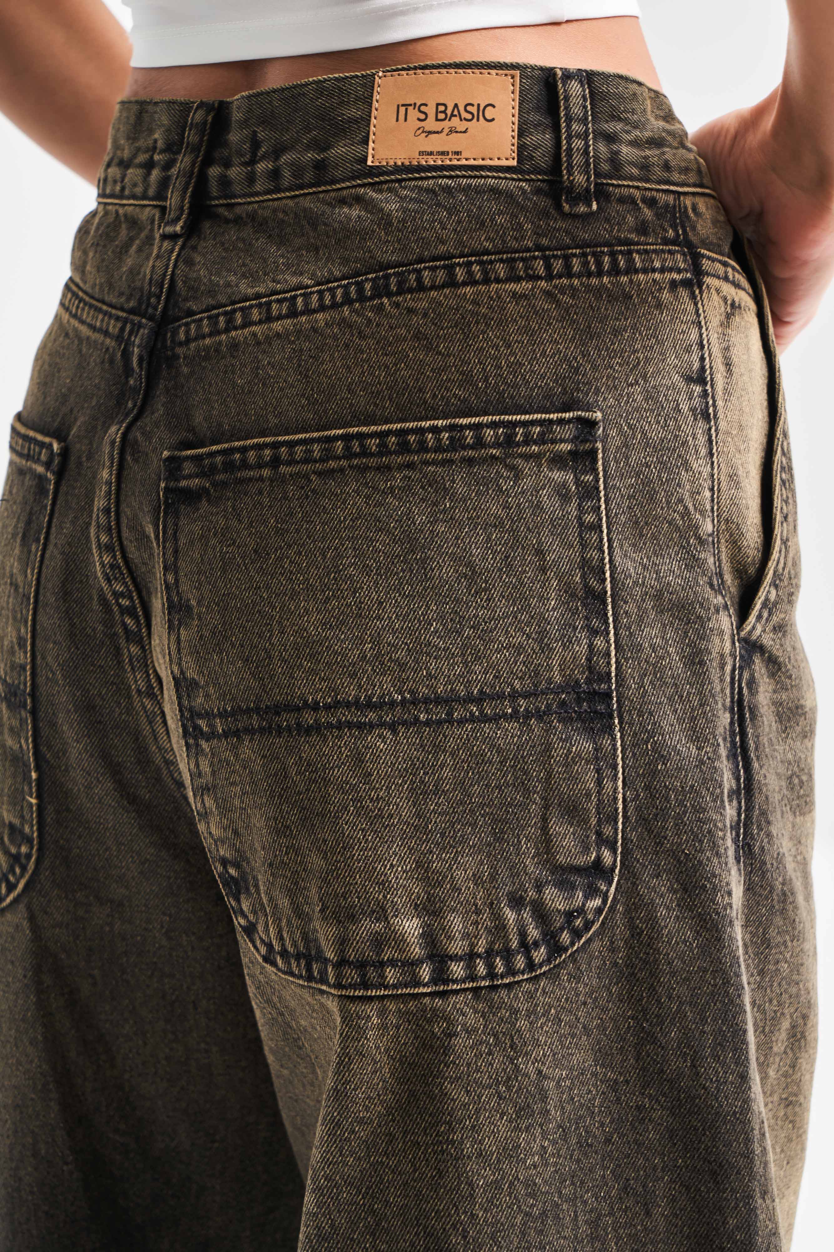 Kadın Haki Kot Rengi Juniper 4S5-86 Skater Fit Bol Kesim %100 Koton Orta Bel Denim Jean