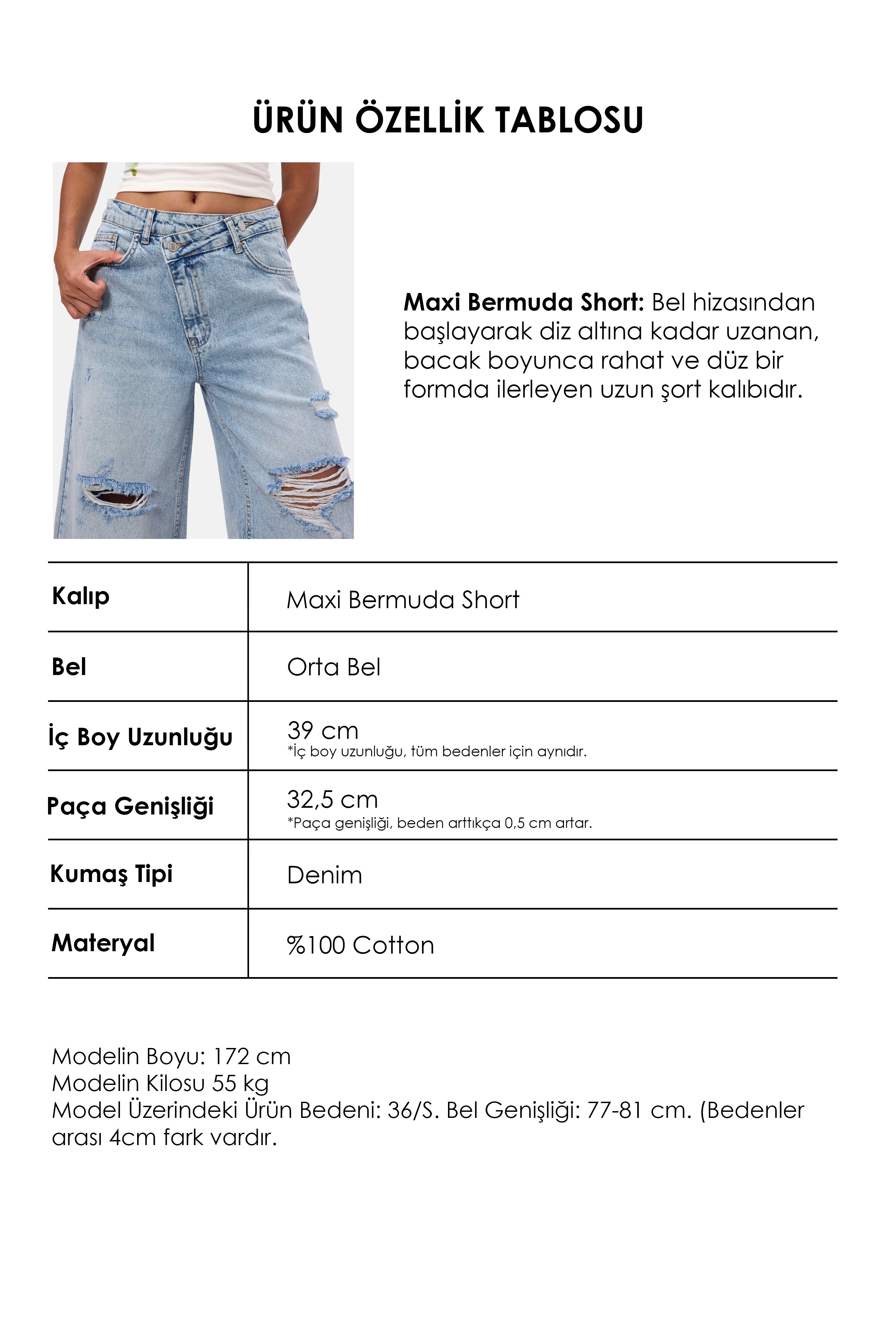 Kadın Ice 12s6-3 Kemer Detaylı Maxi Denim Bermuda Jort