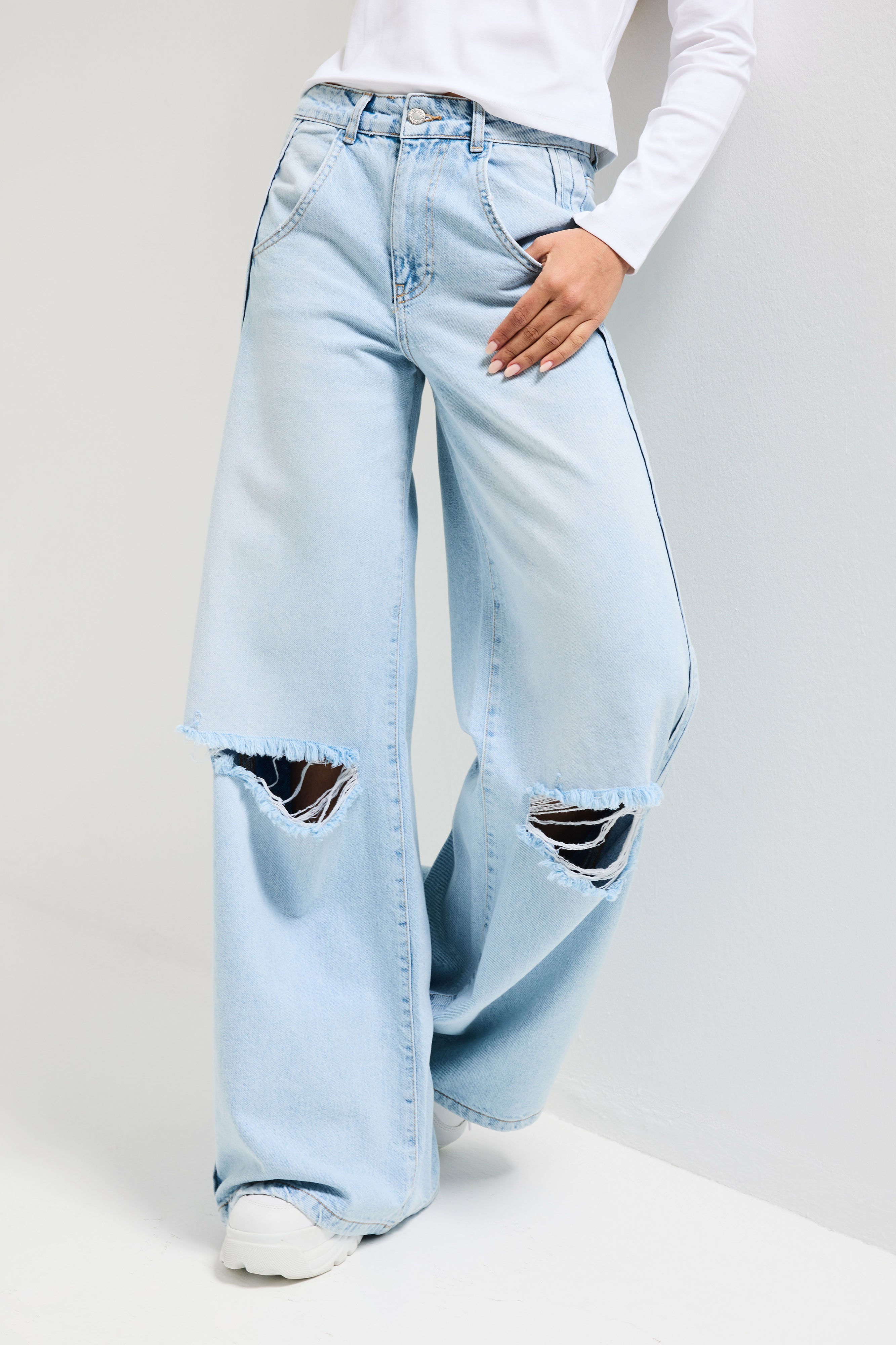 Kadın Ice 12s6-3 Palazzo Fit Yırtık Detaylı Tasarım Denim Jean