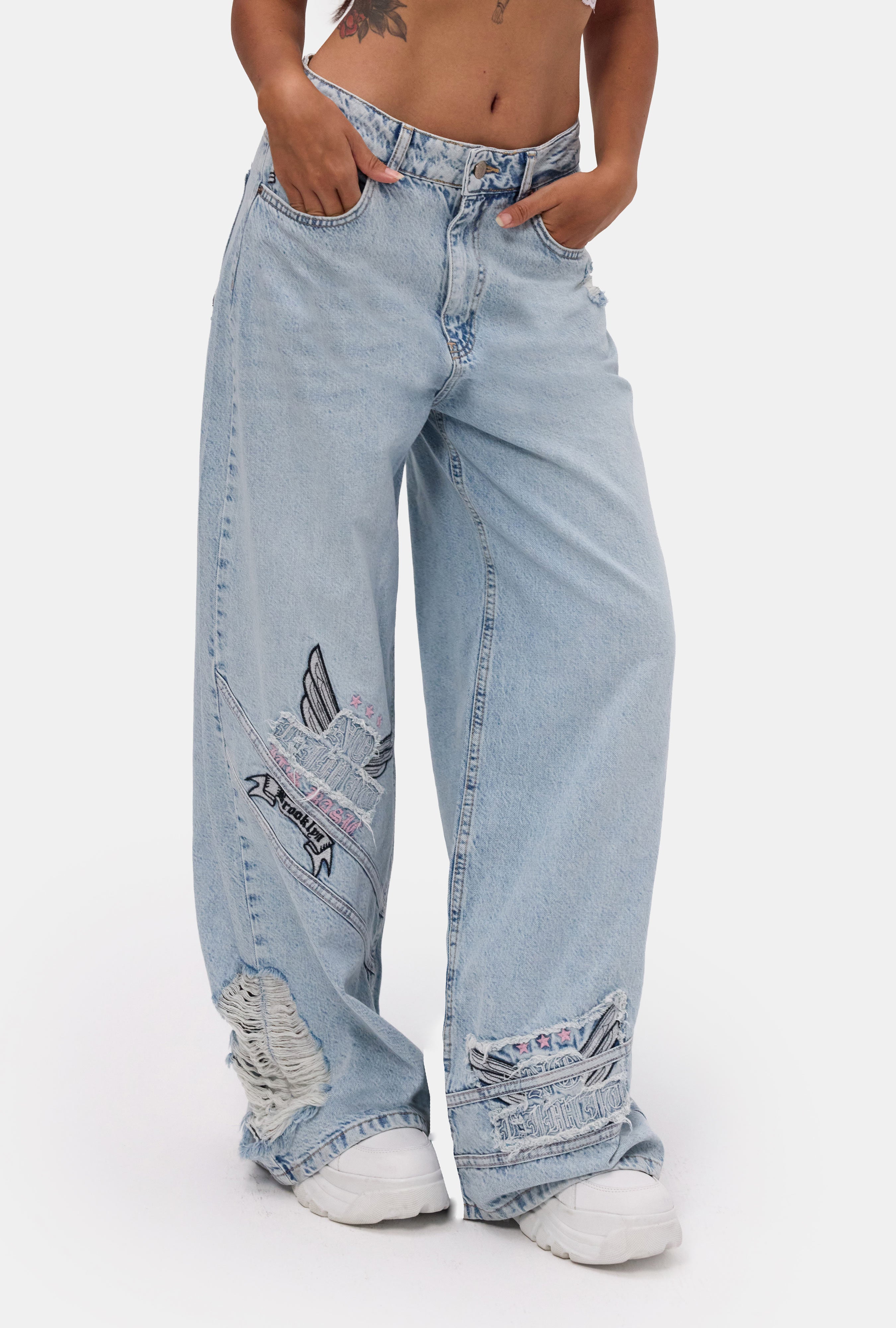 Kadın Ice 12s6-3 Süper Baggy Özel Nakışlı Tasarım Denim Jean