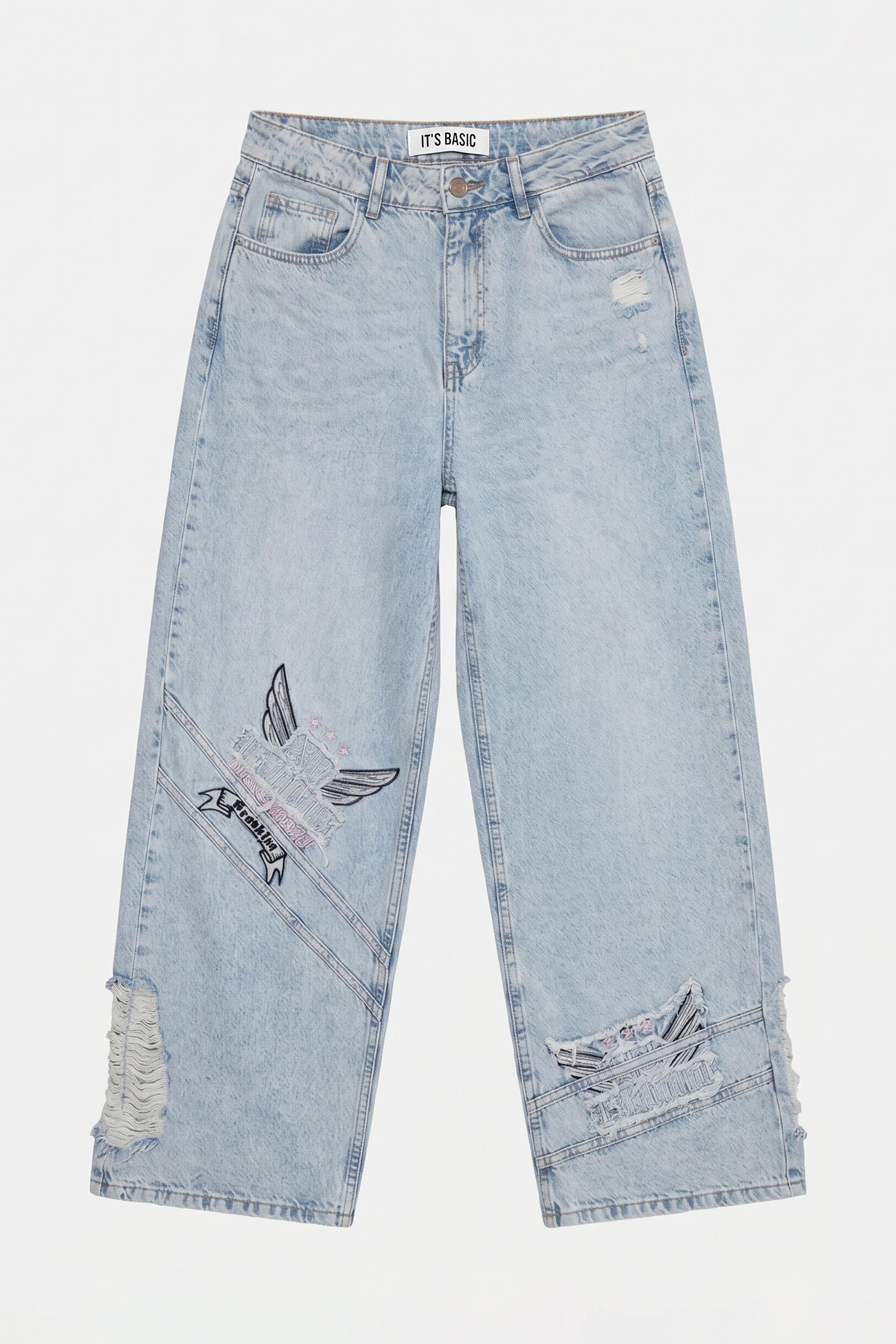 Kadın Ice 12s6-3 Süper Baggy Özel Nakışlı Tasarım Denim Jean