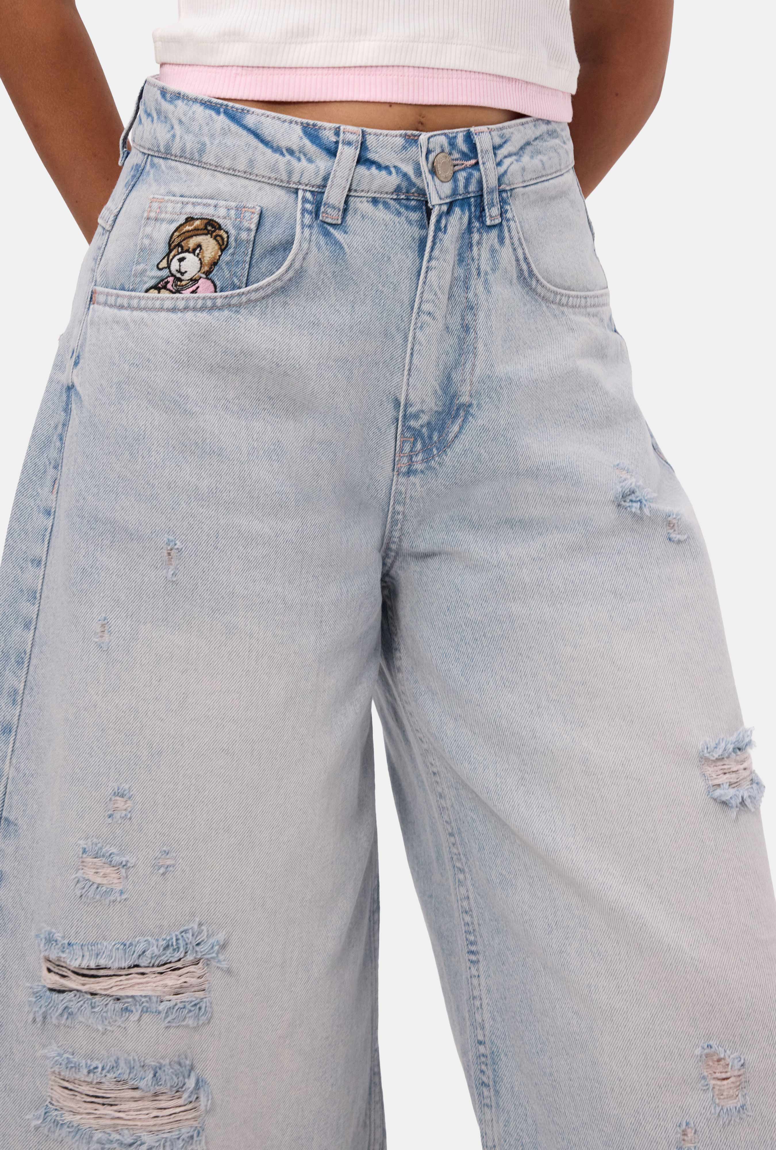 Kadın Ice 12s6-89 Baggy Fit Maxi Denim Tasarım Bermuda Şort