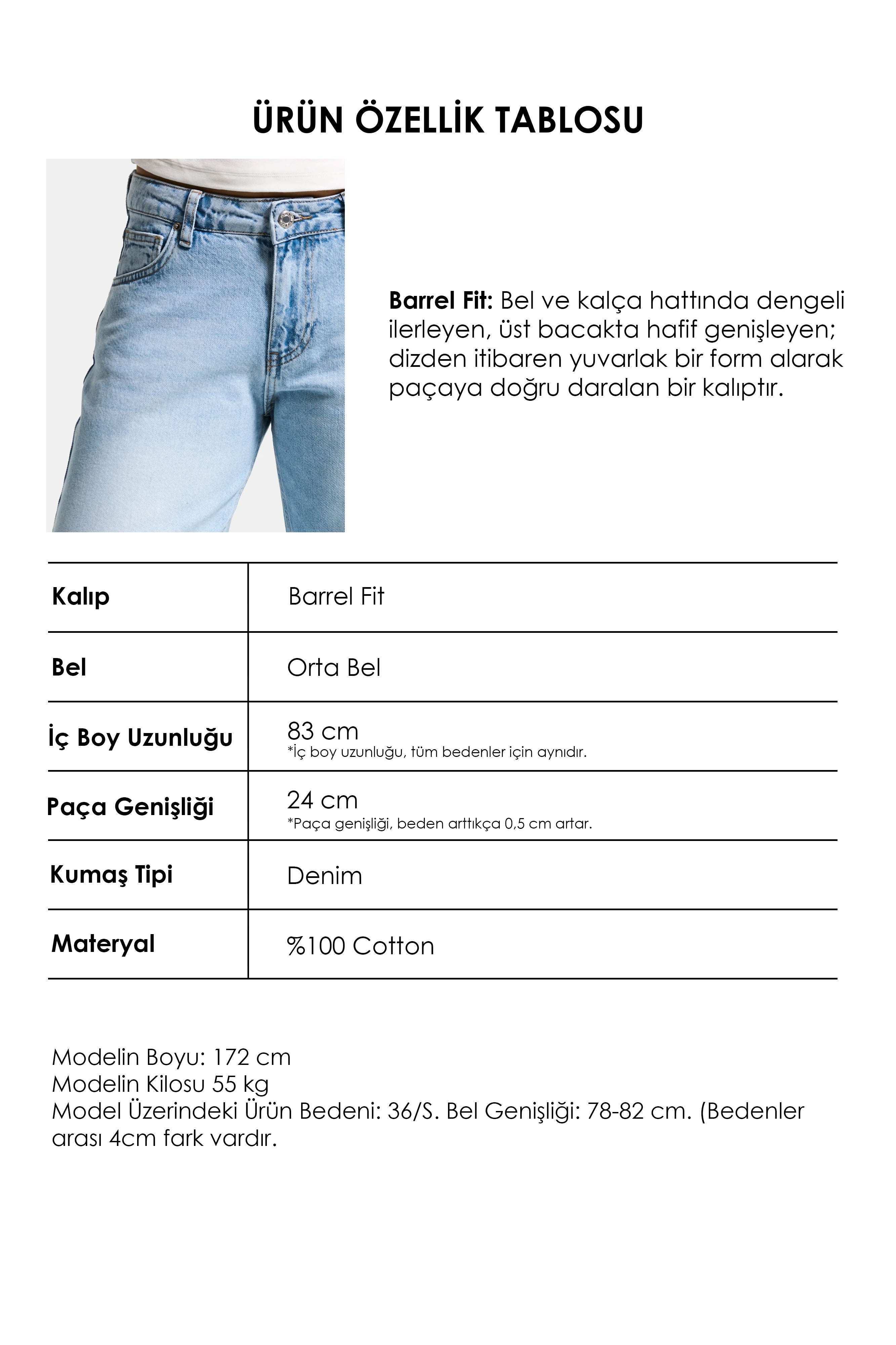 Kadın Ice 2s6-3 Barrel Mid Rise Fit Orta Bel Denim Jean
