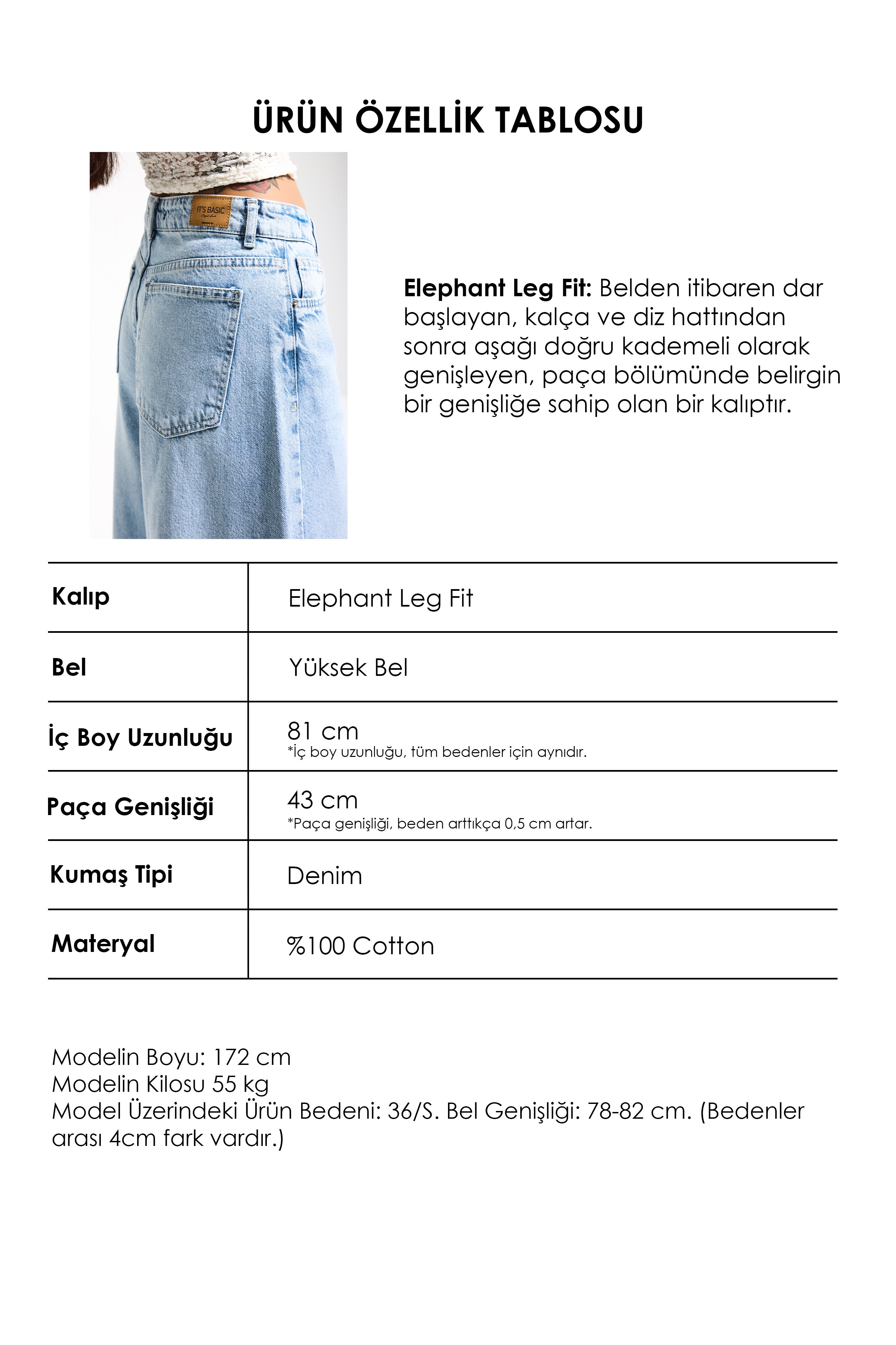 Kadın Ice 4s6-3 Elephant Leg Süper Bol %100 Koton Denim Jean