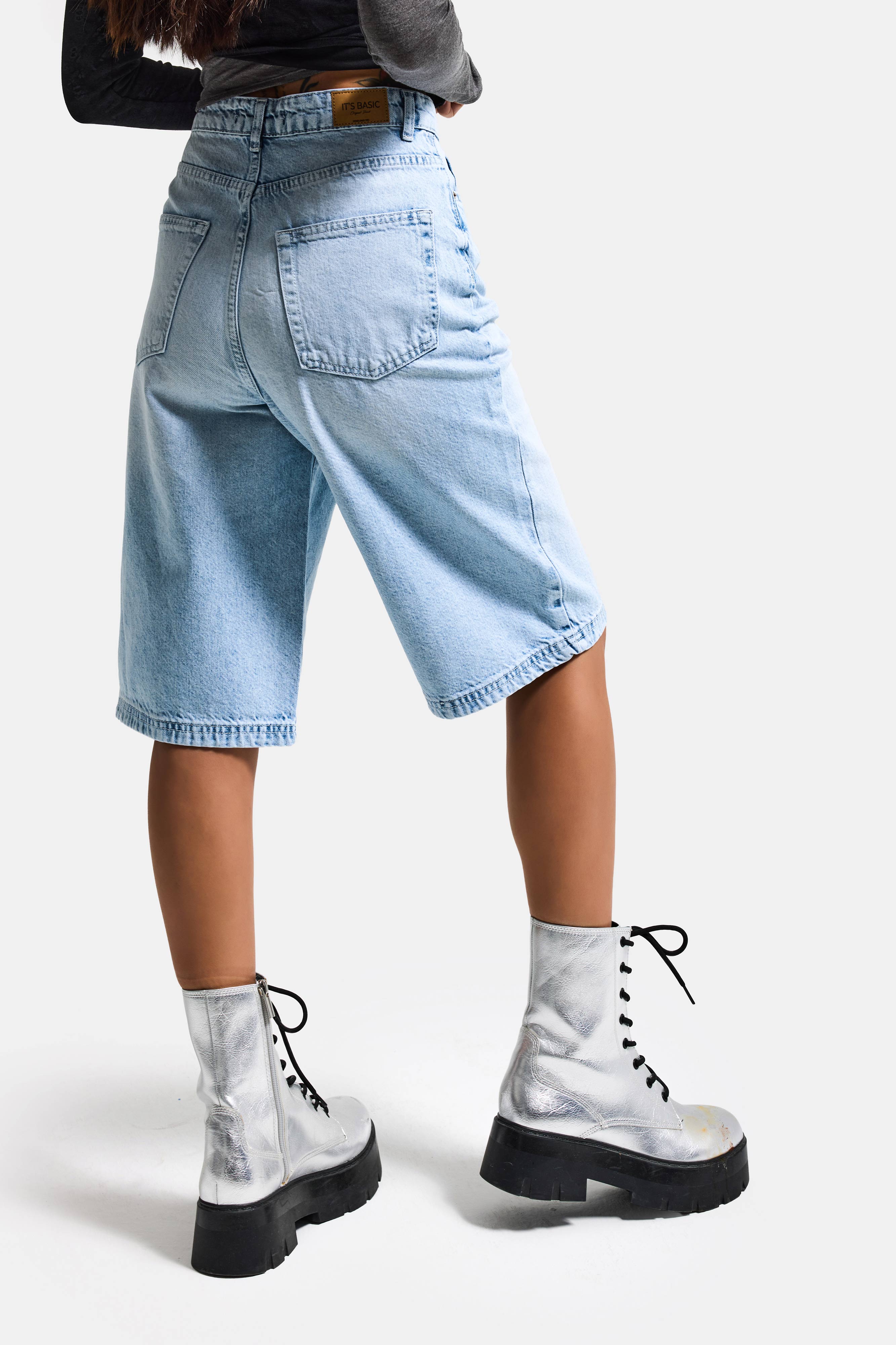 Kadın Ice 4s6-3 Maxi Boy Bermuda Kemer Detaylı Denim Şort