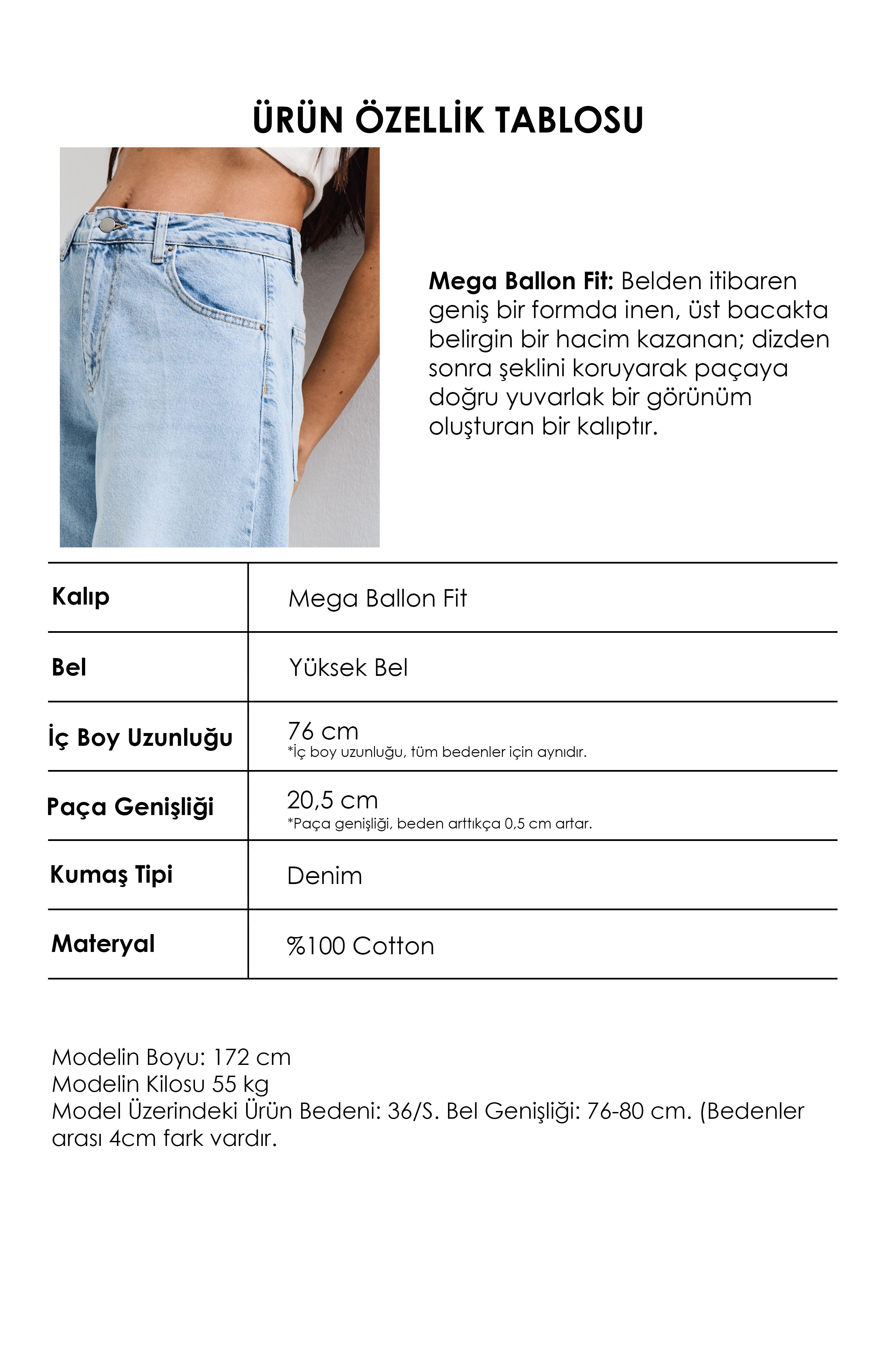 Kadın Ice 4s6-3 Mega Balon Fit %100 Koton Denim Jean