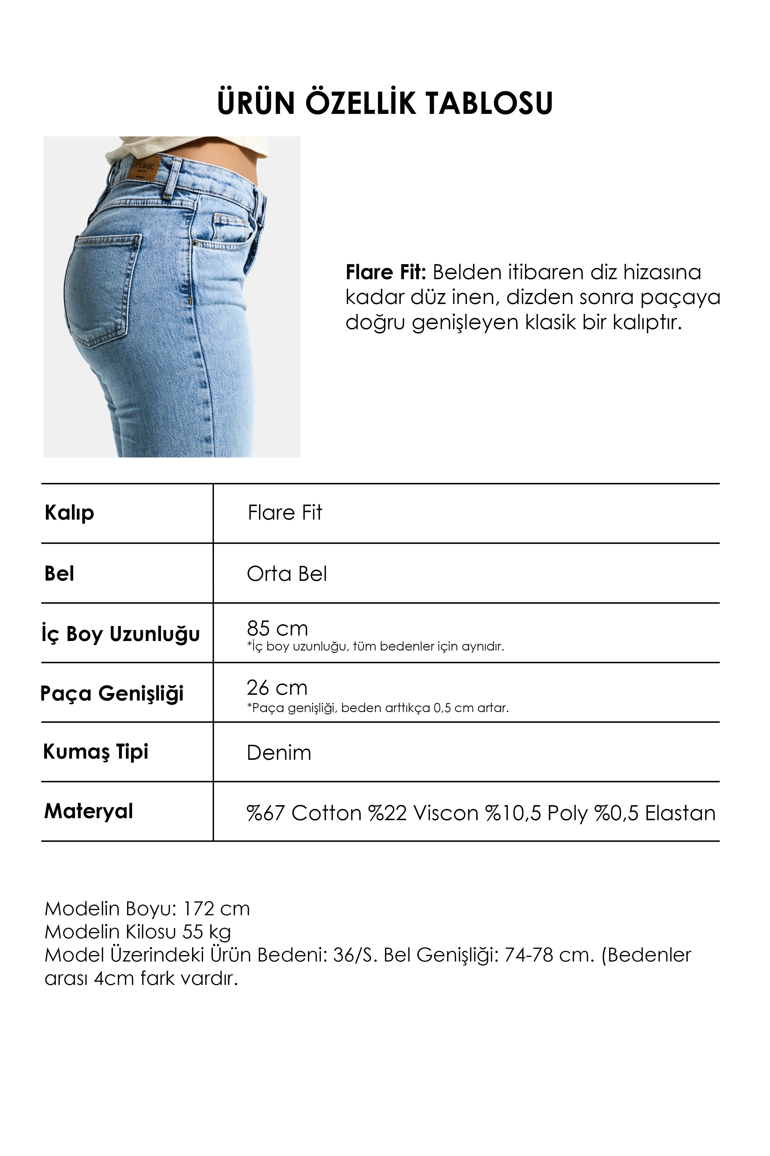 Kadın Ice 4s6-3 Mid Rise Flare Fit Esnek Kumaş Denim Jean
