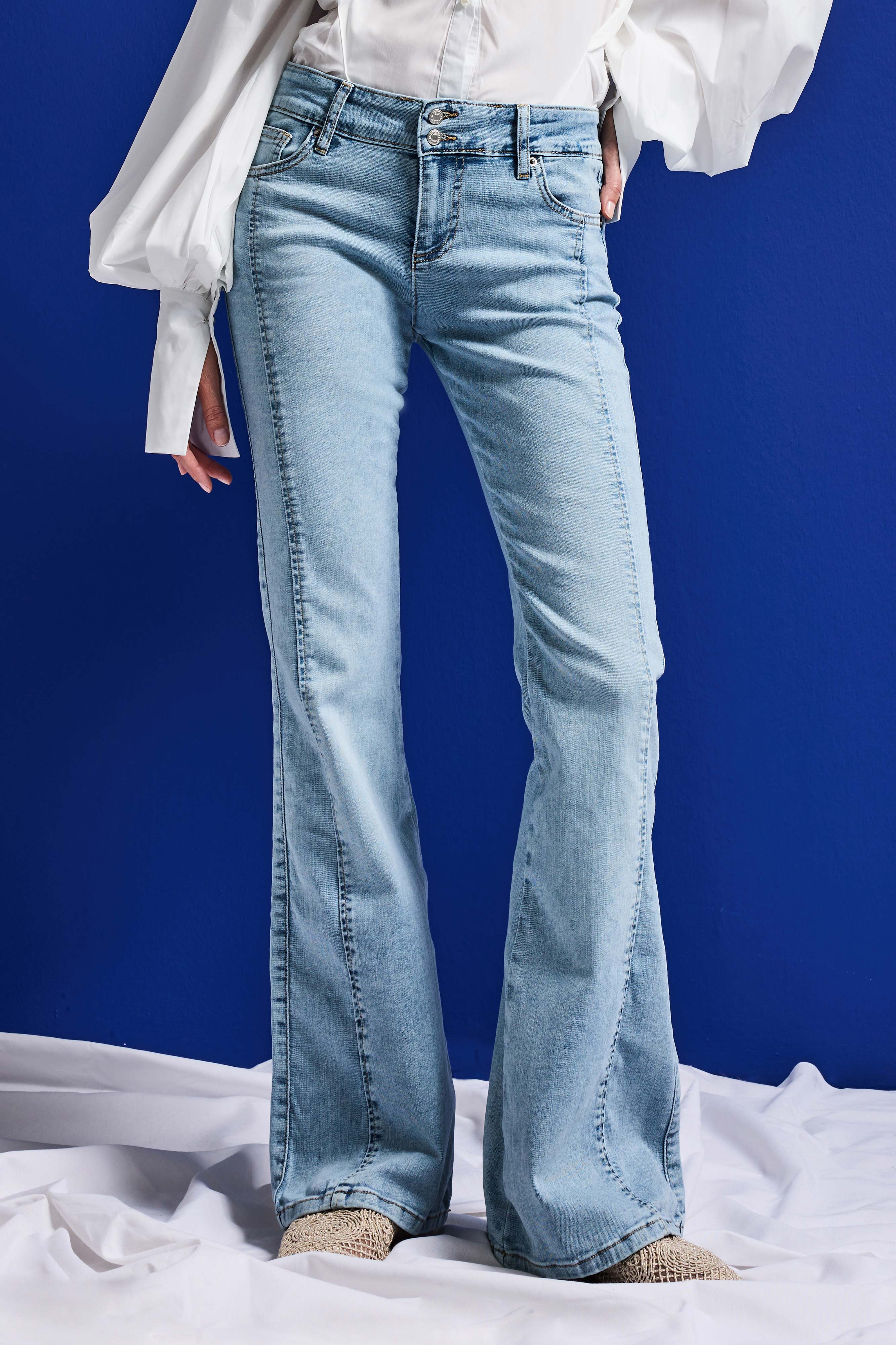 Kadın Ice 4s6-3 SWL Mid Rise Flare Fit Kemer Detaylı Esnek Kumaş Denim Jean
