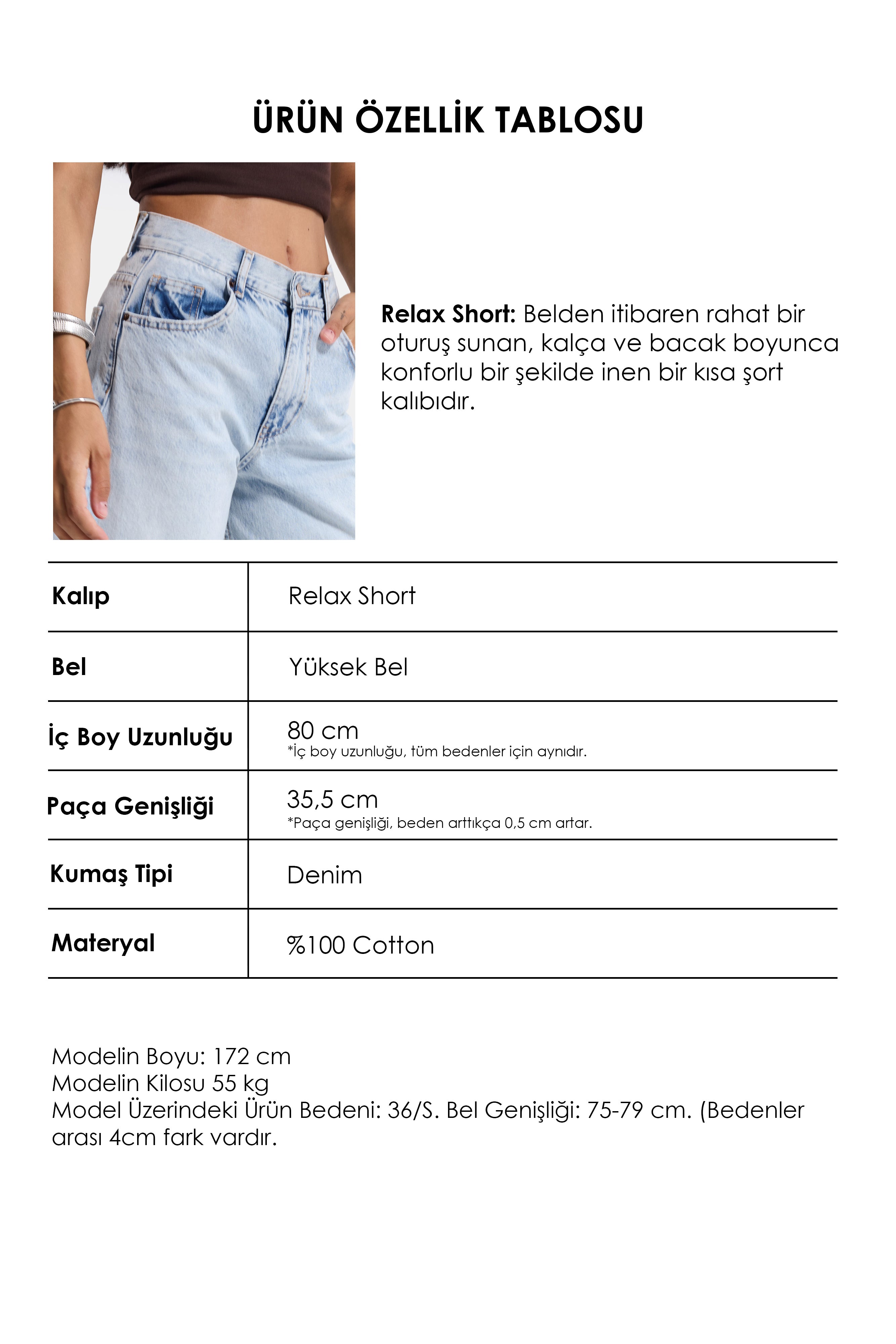 Kadın Ice 4s6-3 Midi Boy %100 Koton Relax Fit Denim Şort