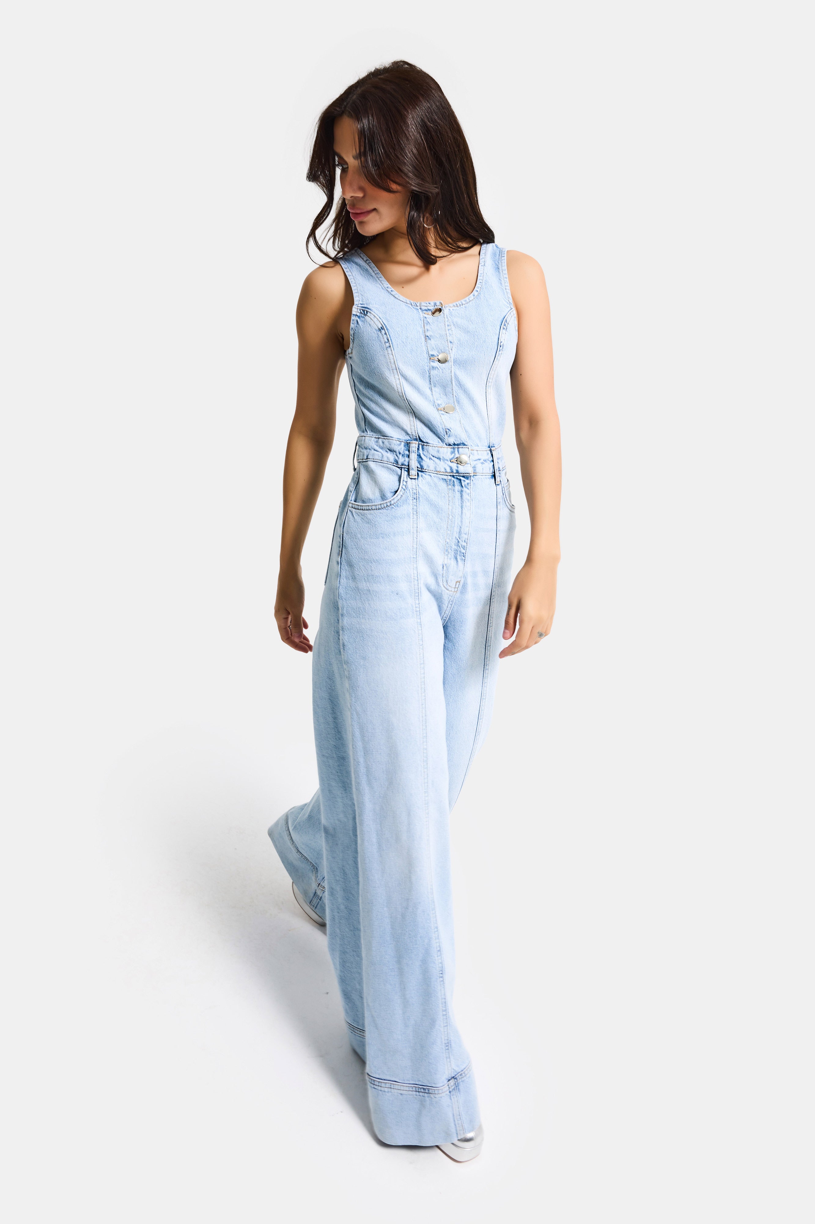 Kadın Ice 4s6-3 Palazzo Fit %100 Koton Denim Slopet Tulum