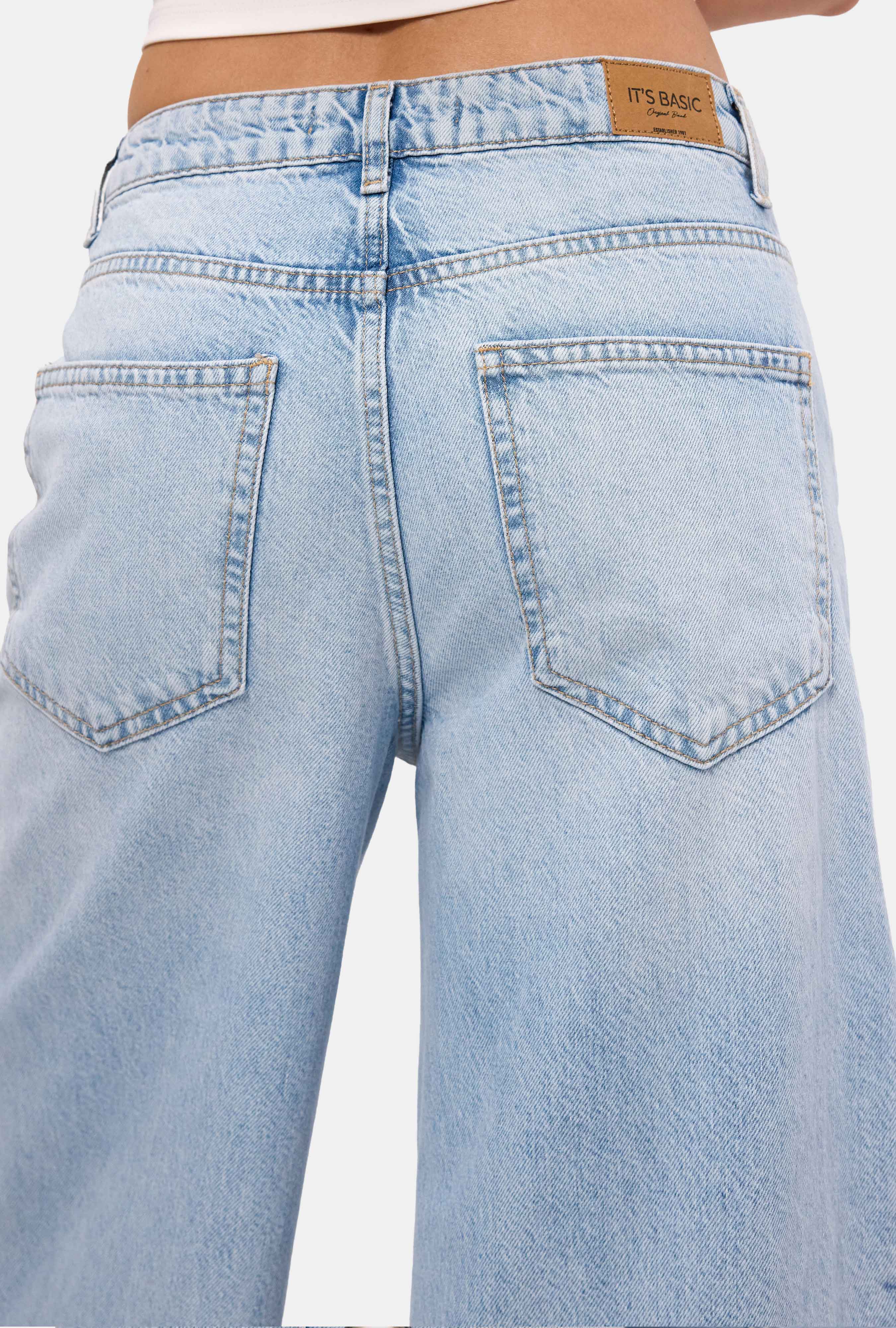 Kadın Ice 4s6-3 Palazzo Fit Kuş Gözü Detaylı Tasarım Denim Jean