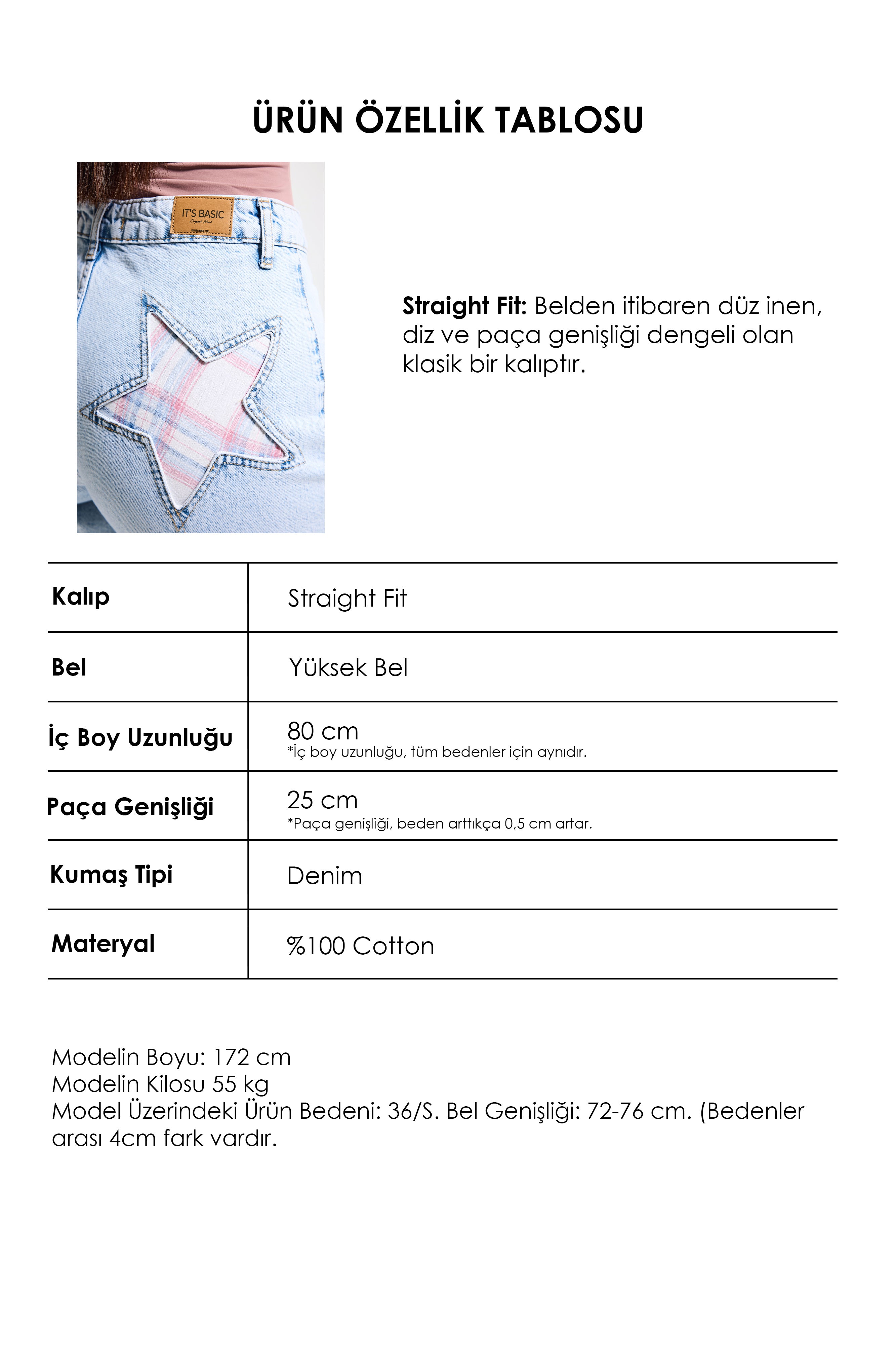 Kadın Ice 4s6-3 Straight Fit Cep Yıldız Detaylı Özel Tasarım Denim Jean