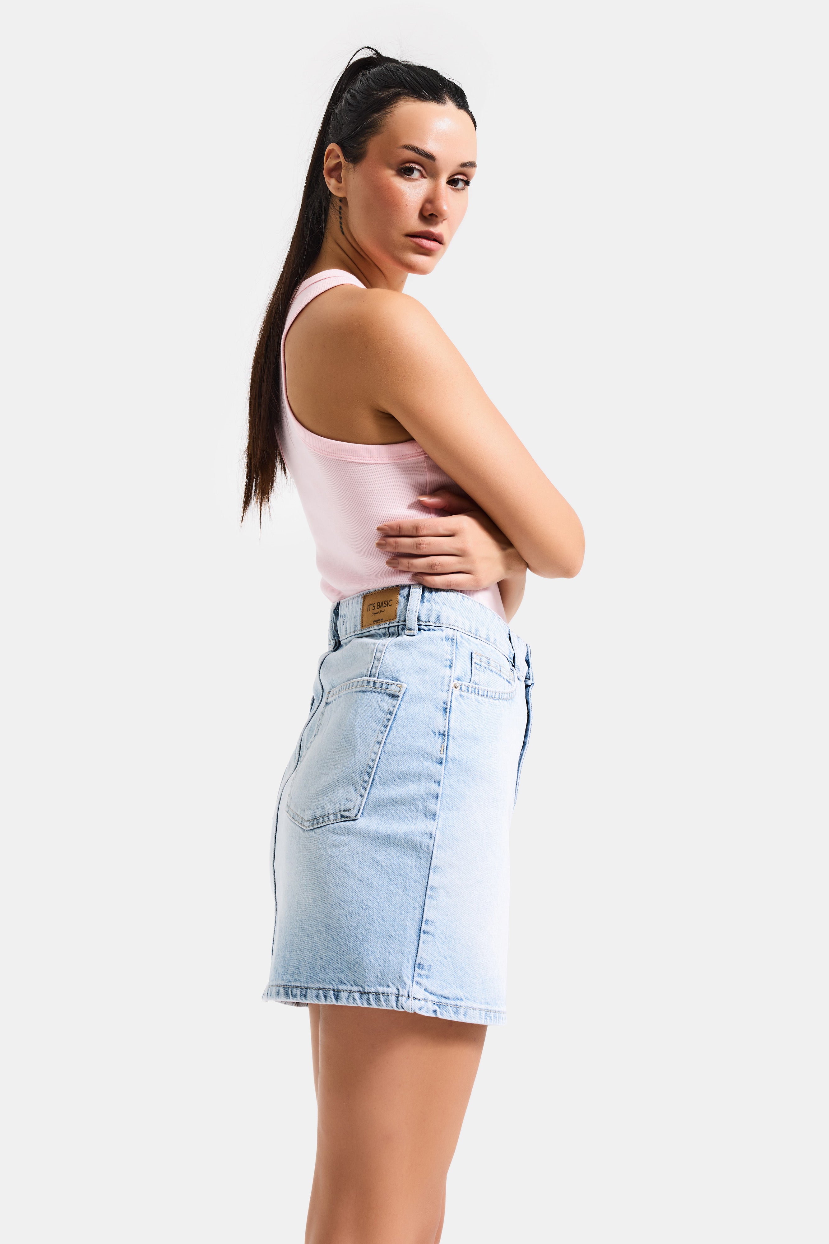 Kadın Ice 4s6-3 Straight Fit Mini Boy %100 Koton Denim Etek